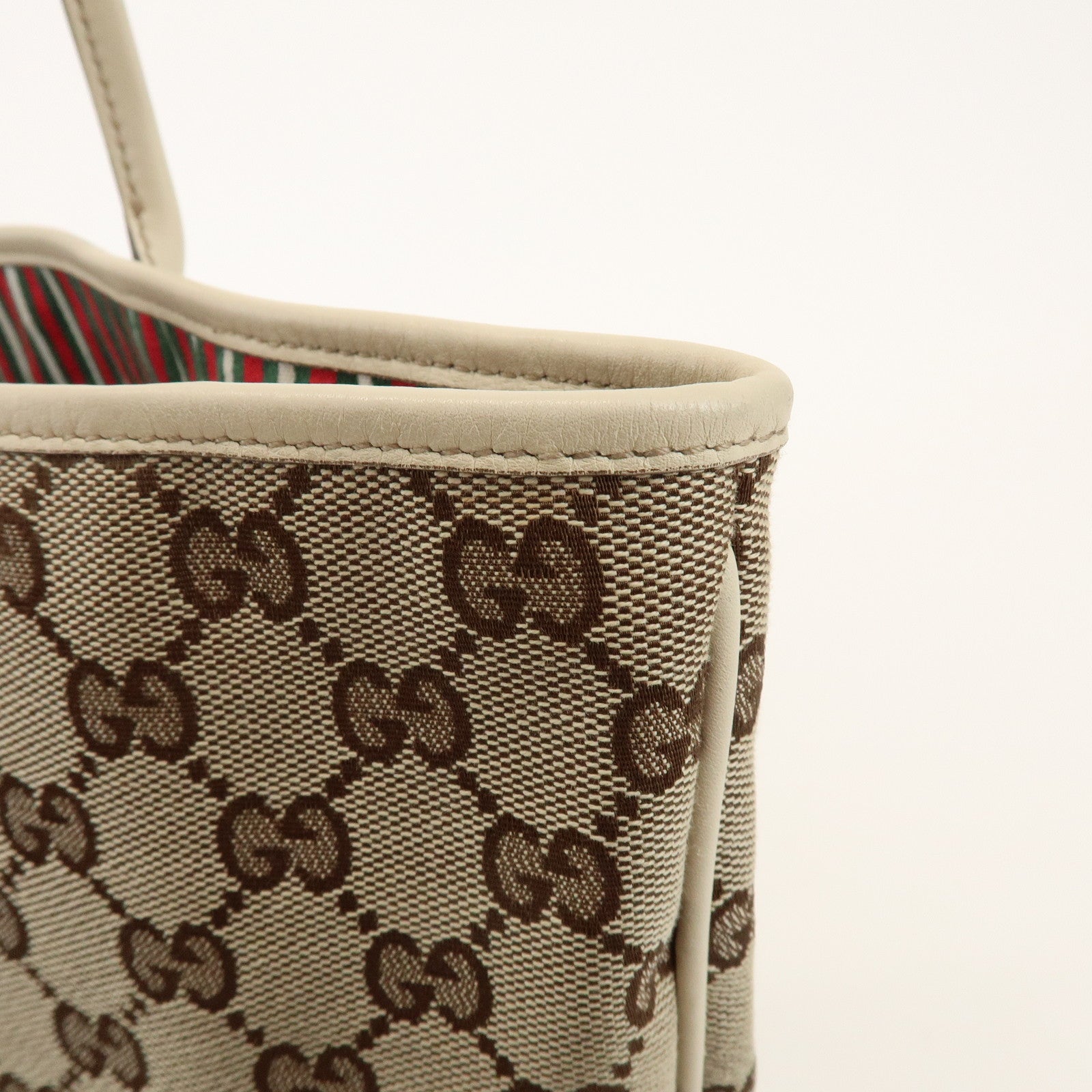 GUCCI New Britt GG Canvas Leather Tote Bag Beige White 169945