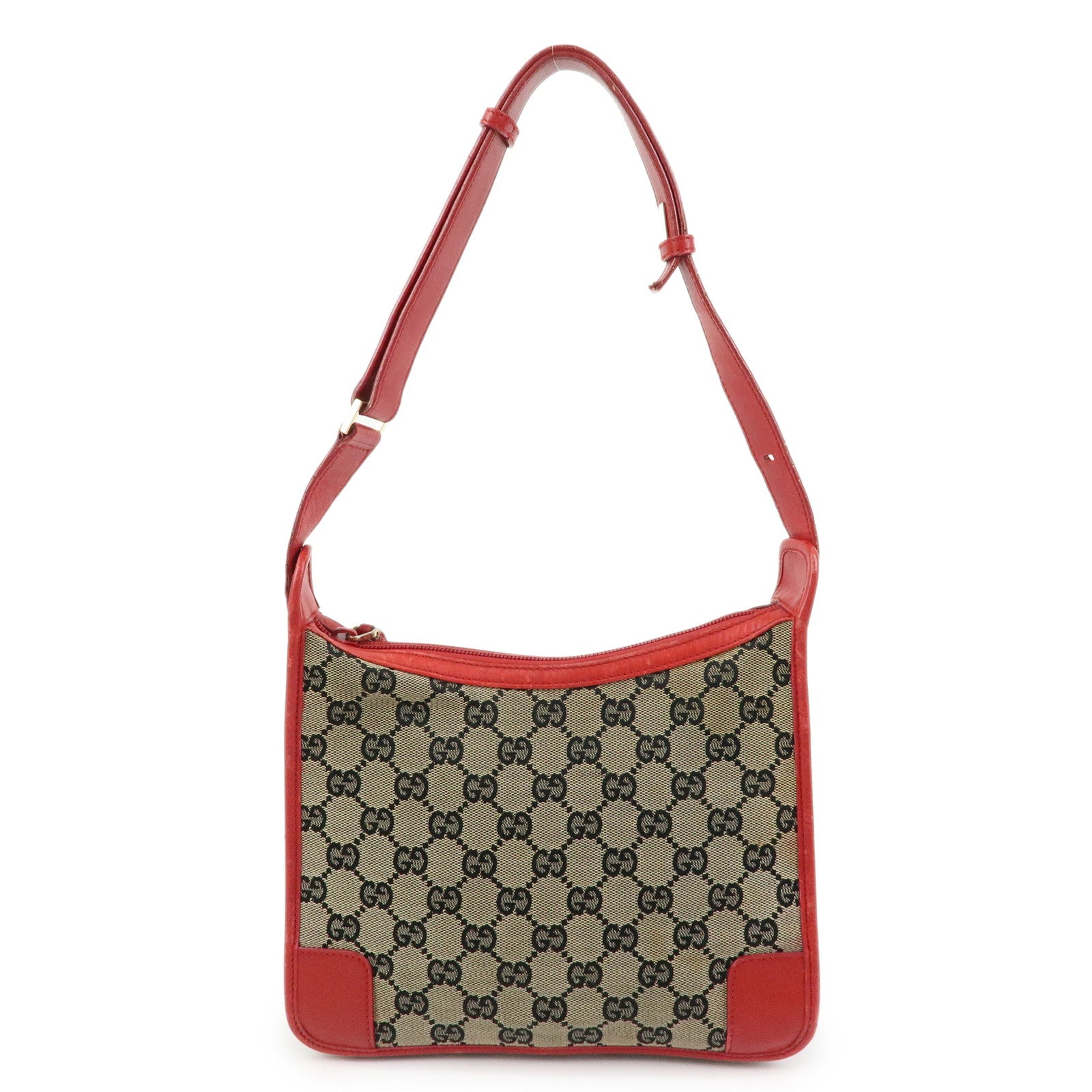 GUCCI GG Canvas Leather Shoulder Bag Hand Bag Beige Red 001・4206