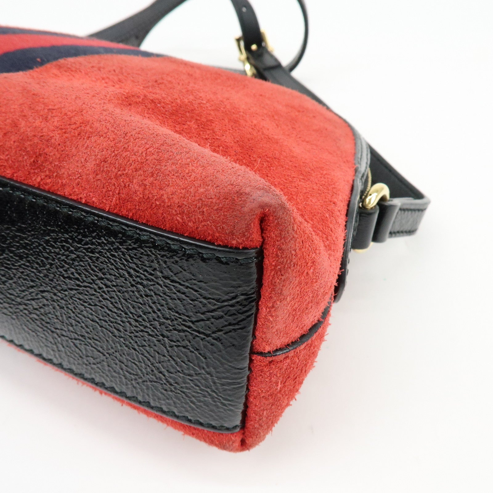 GUCCI Sherry Suede Leather Shoulder Crossbody Bag Red Navy 499621