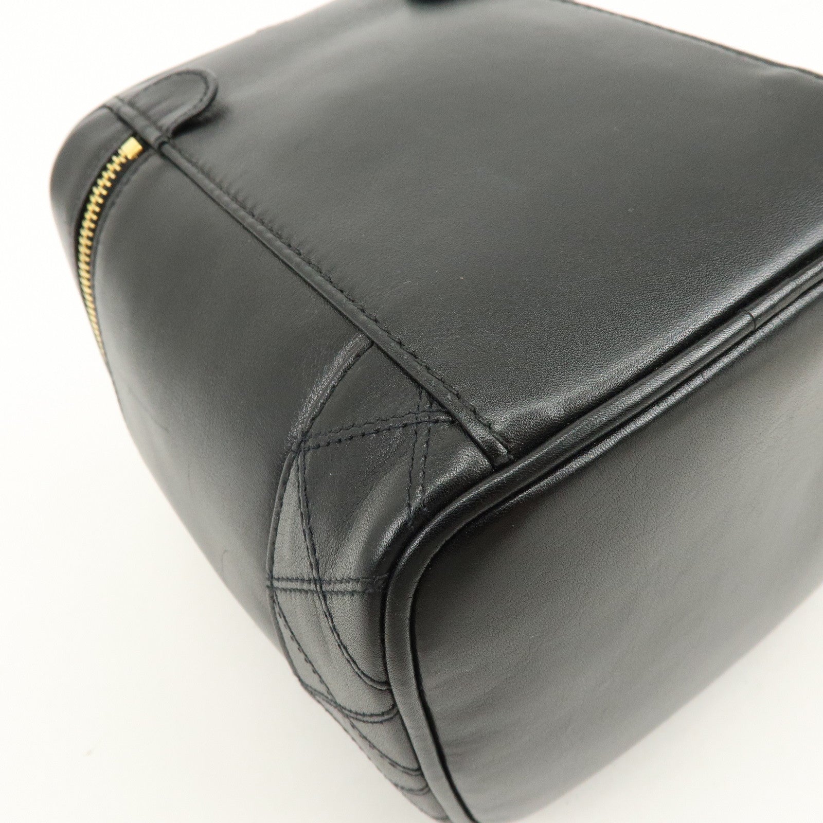 CHANEL Bicolore Lamb Skin Vanity Bag Hand Bag Black A01619