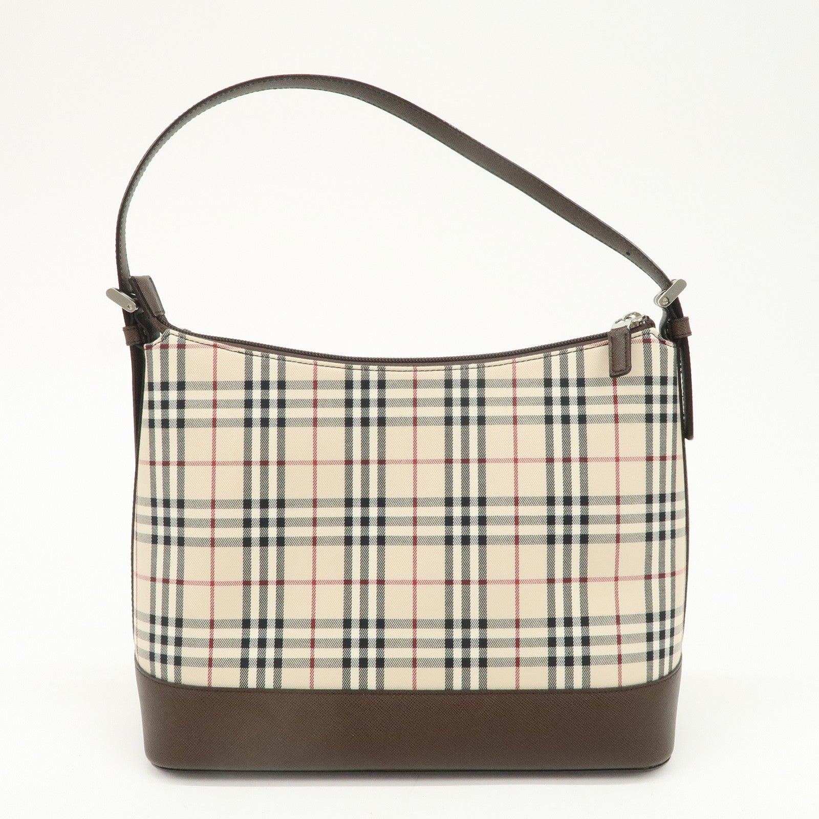 BURBERRY Nova Plaid Canvas Leather Shoulder Bag Hand Bag Beige