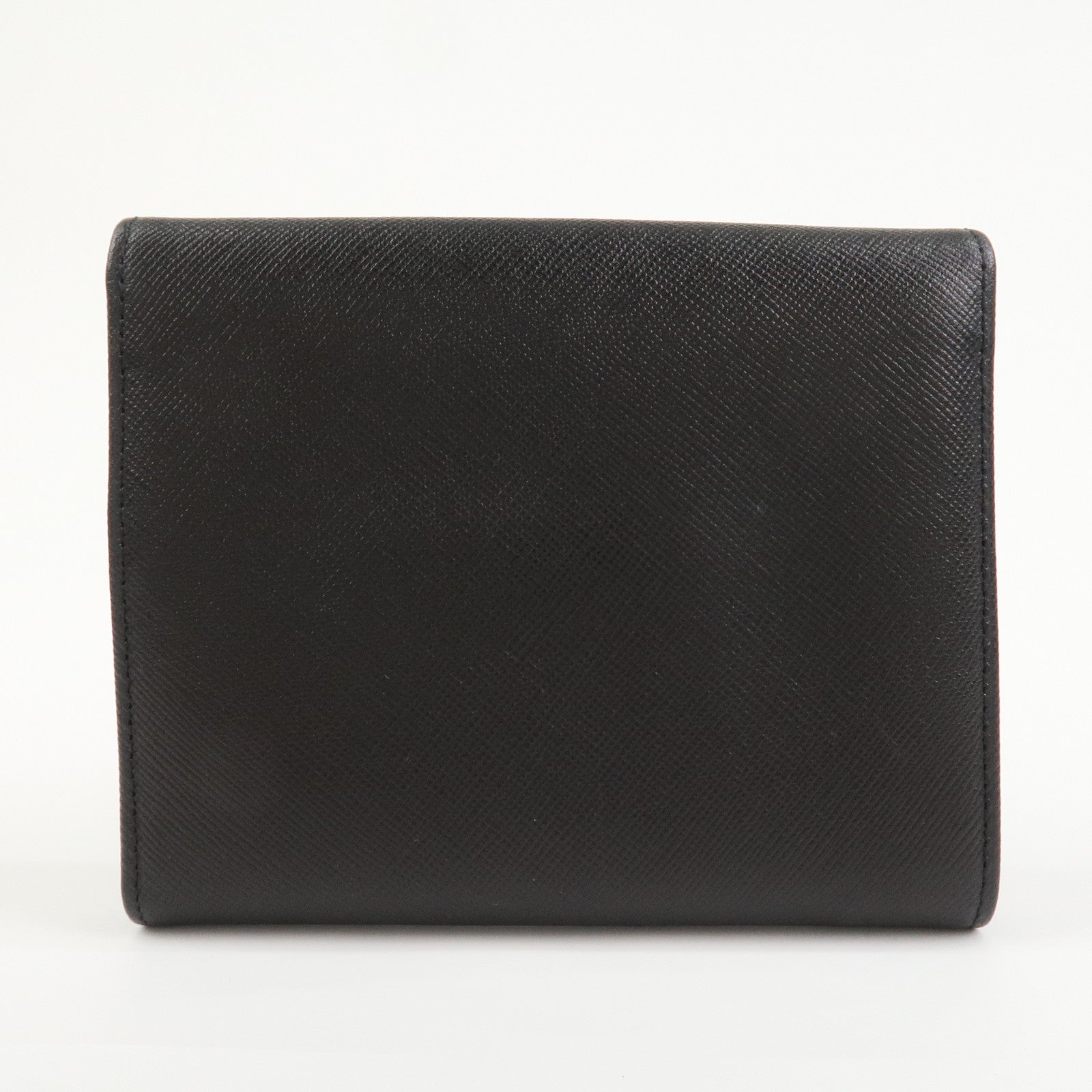 PRADA Triangle Logo Saffiano Leather Compact Wallet Black M53X