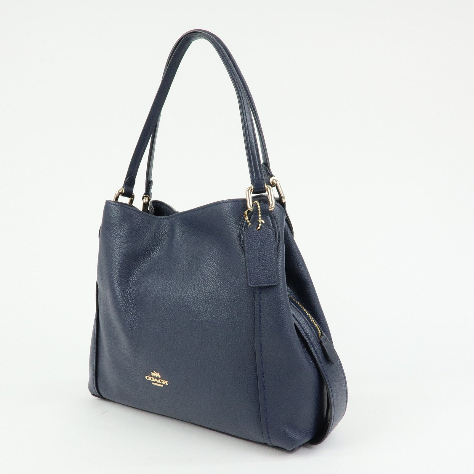COACH Edie Leather Tote Bag Shoulder Bag Hand Bag Navy