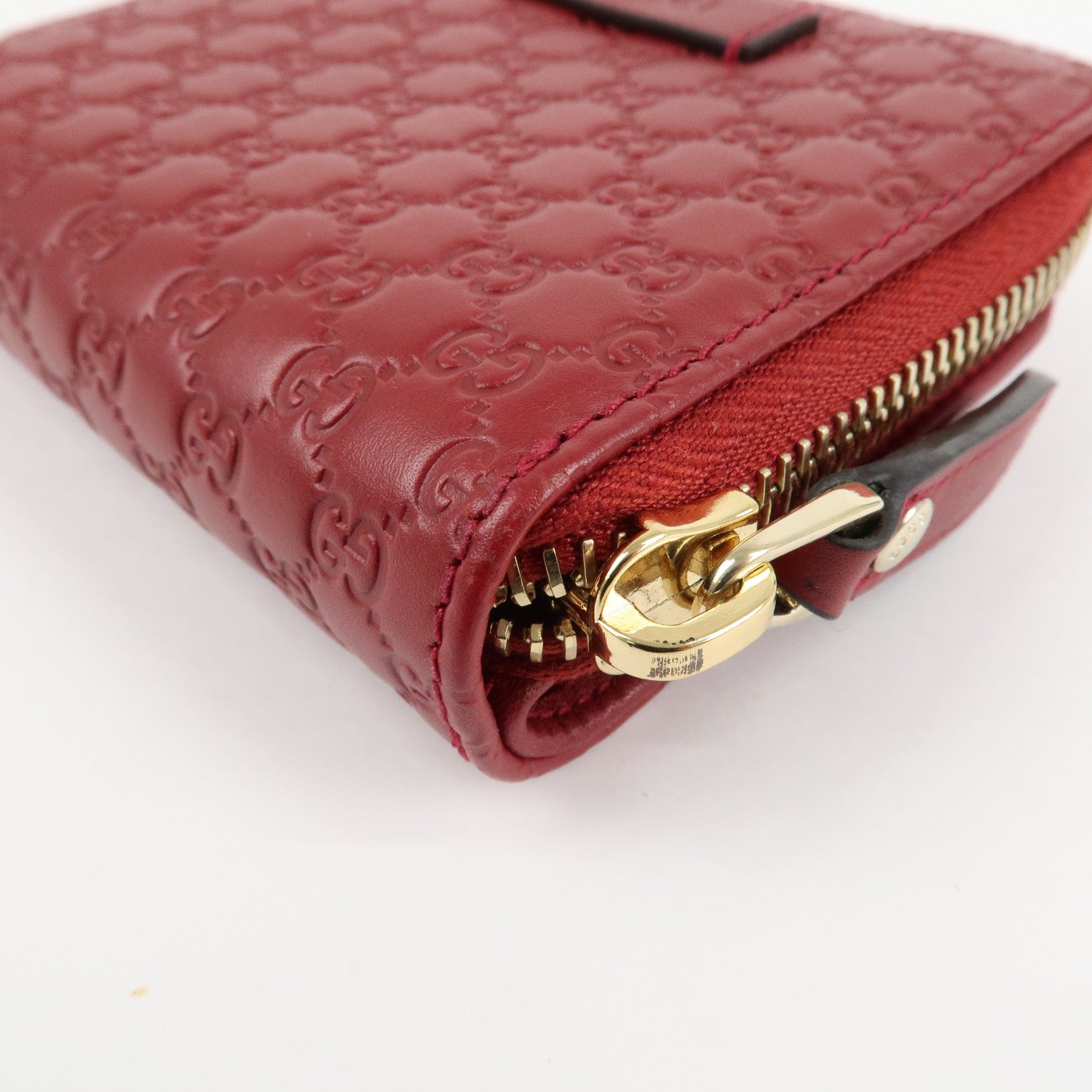 GUCCI Micro Guccissima Leather Bi-Fold Compact Wallet Red 449395 Used