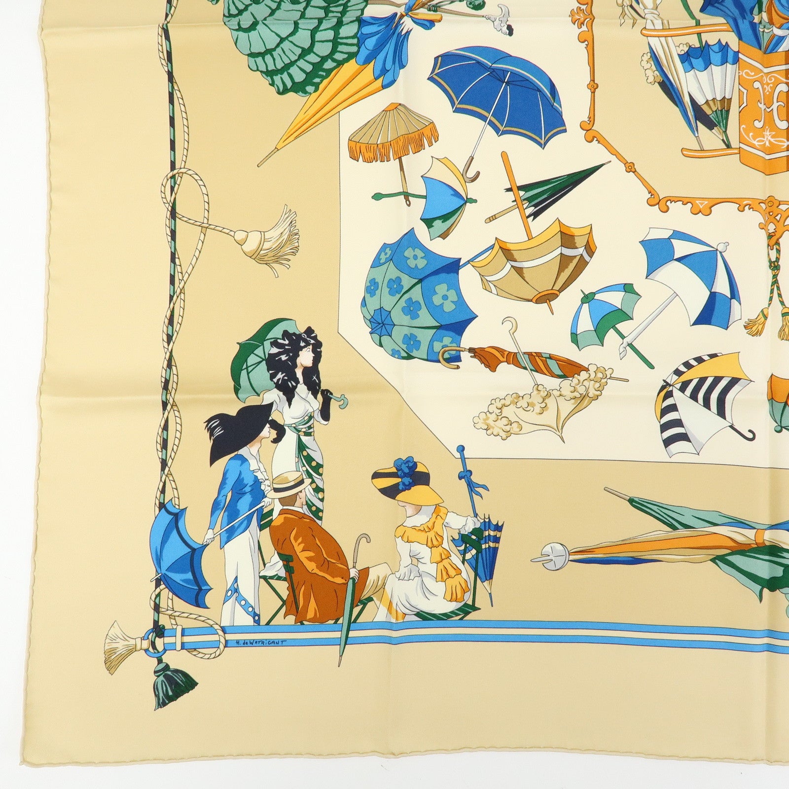 HERMES Carre 90 Silk 100% Scarf OMBRELLES ET PARAPLUIES Beige