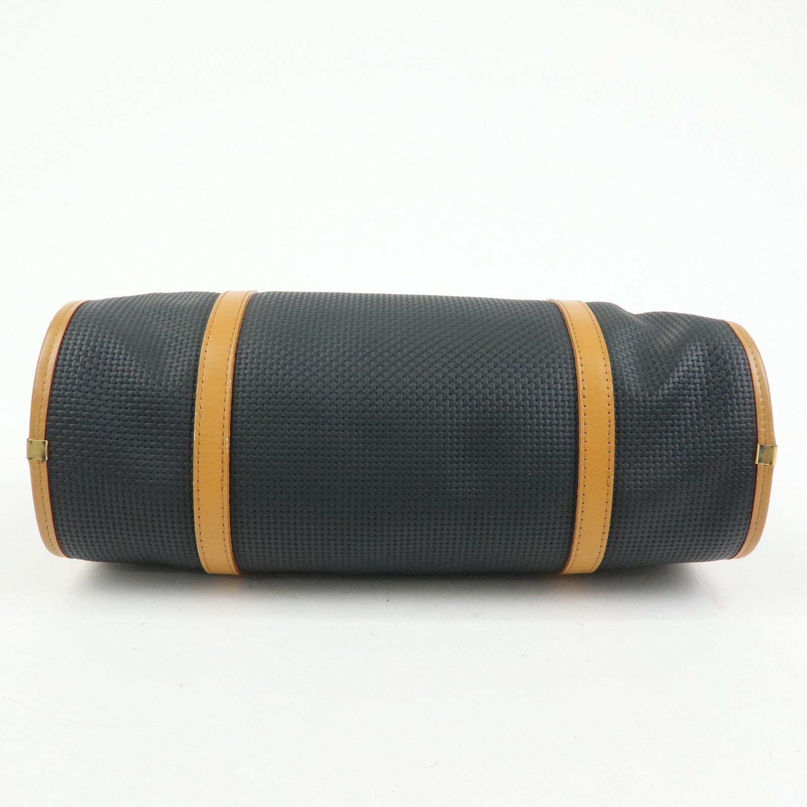 SAINT LAURENT PARIS PVC Leather Mini Boston Bag Hand Bag Navy Camel