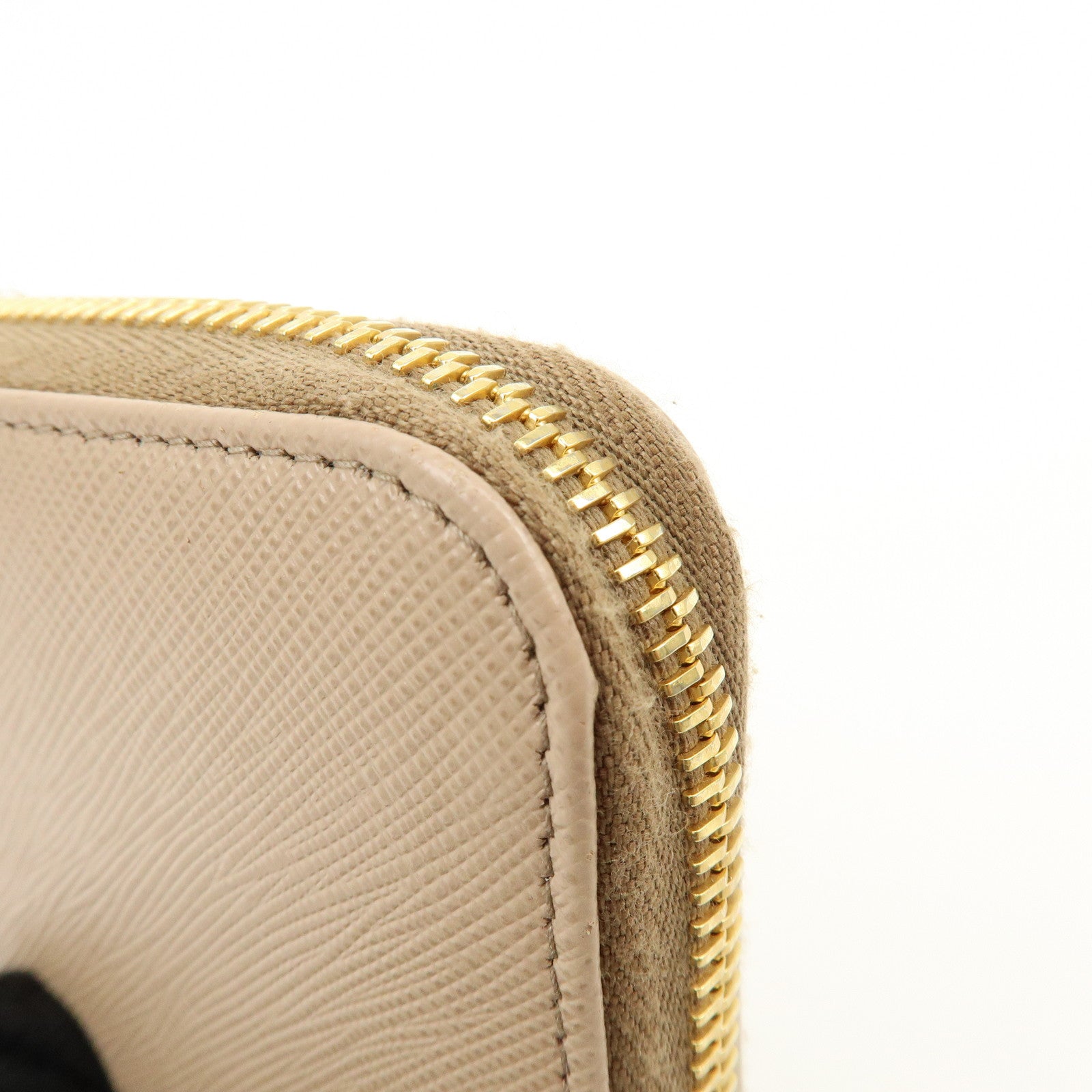 PRADA Triangle Logo Saffiano Leather Coin Case Beige 2MM003