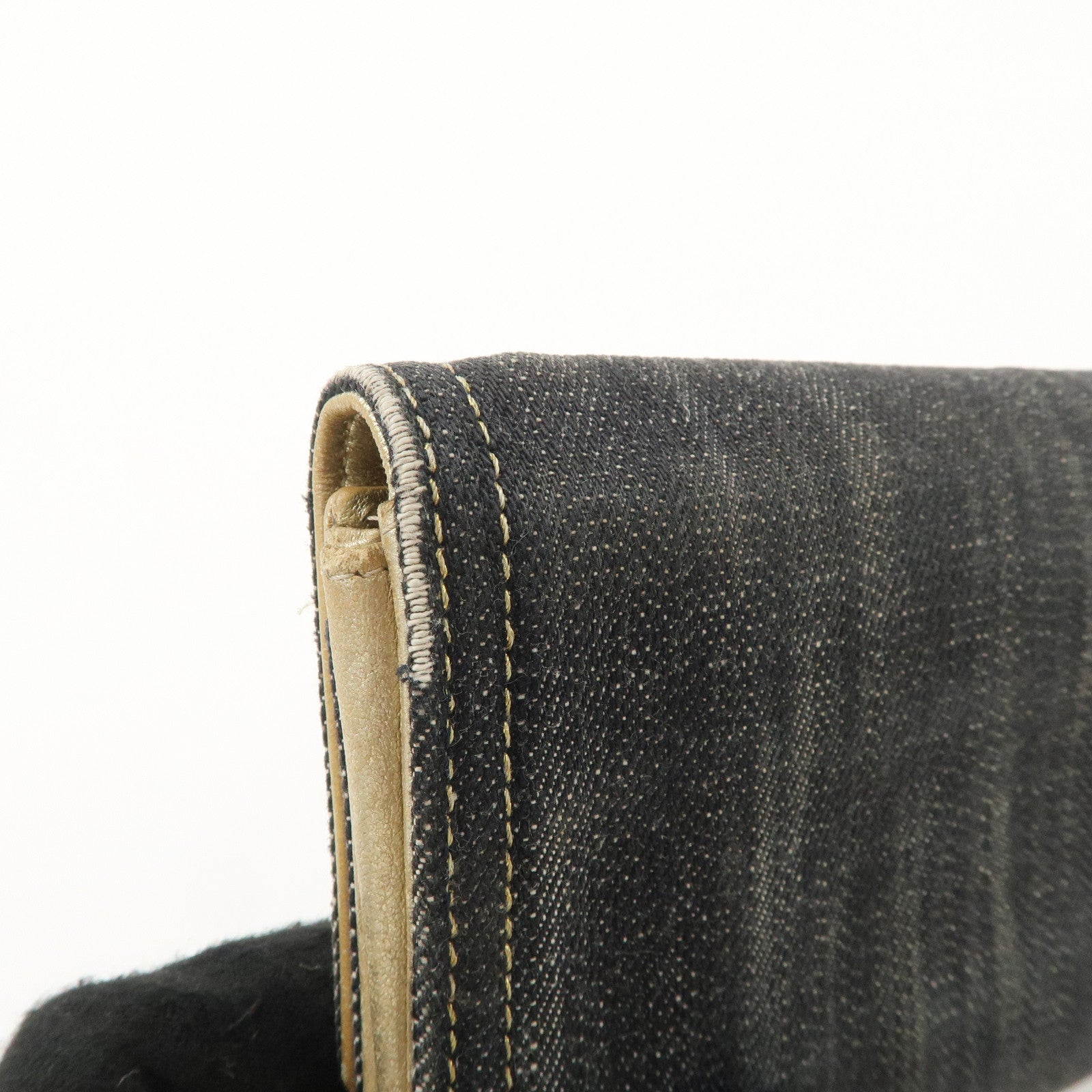 CHANEL COCO Mark Denim Bi-fold Wallet Indigo Blue A31991 Used