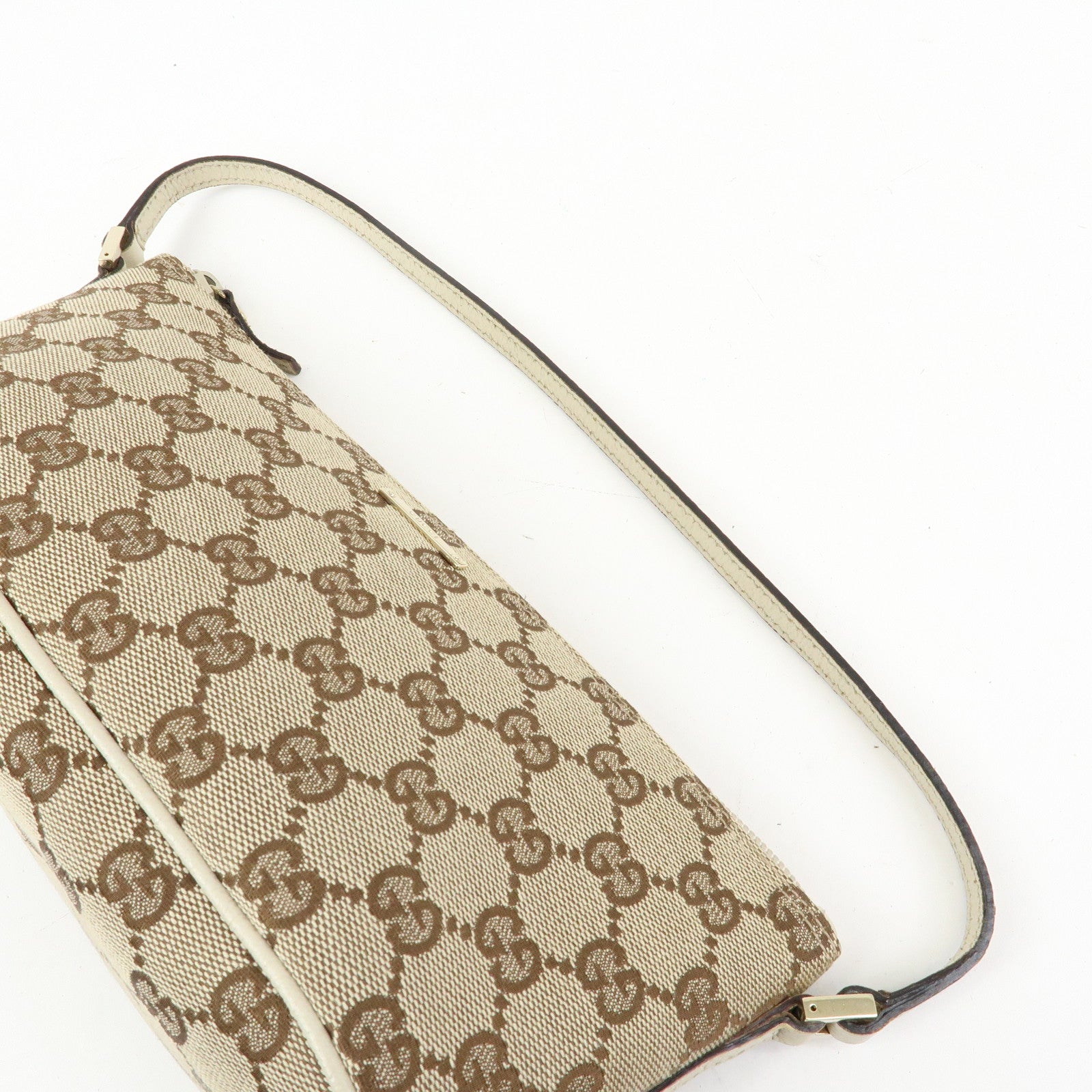 GUCCI Boat Bag GG Canvas Leather Accessory Pouch Beige White 07198