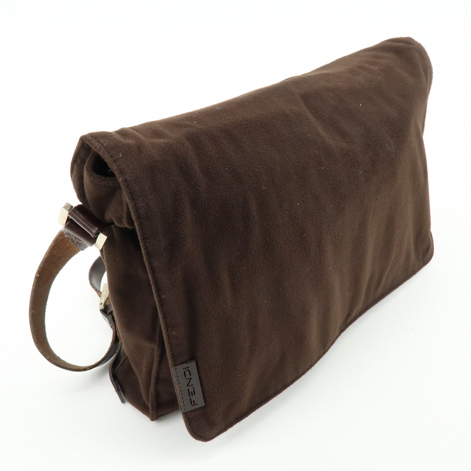 FENDI Wool Leather Shoulder Bag Crossbody Bag Brown 16071