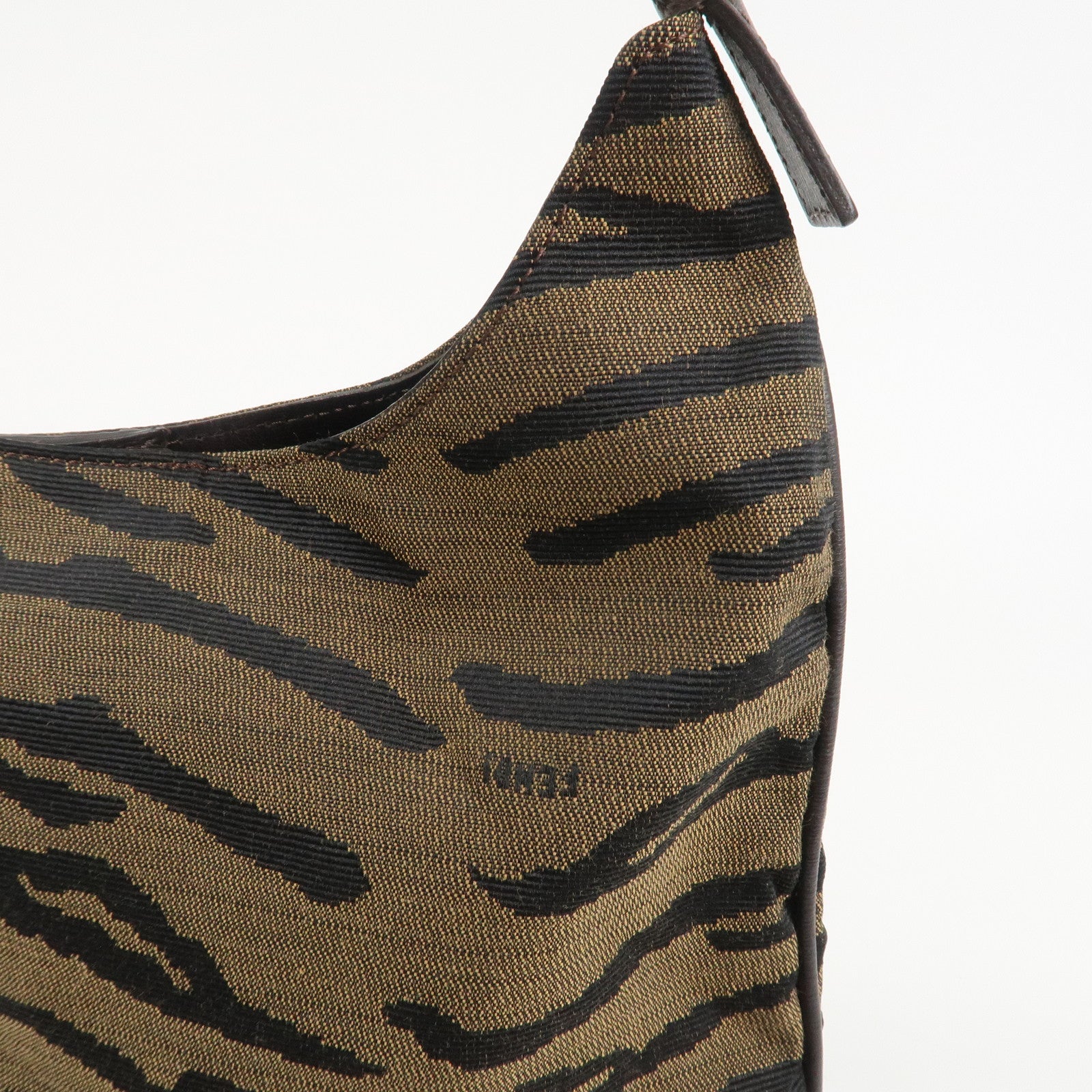 FENDI Canvas Leather Shoulder Bag Hand Bag Zebra Motif 8BR279