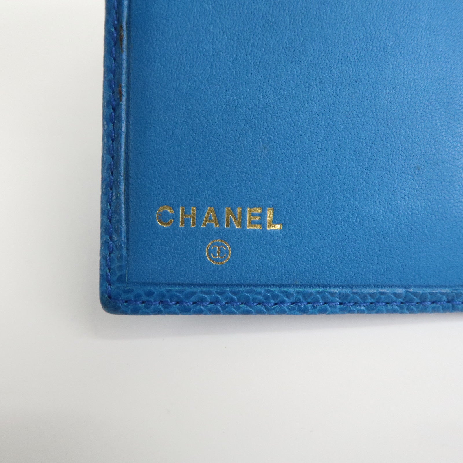 CHANEL COCO Mark Caviarskin Card Case Card Holder Blue