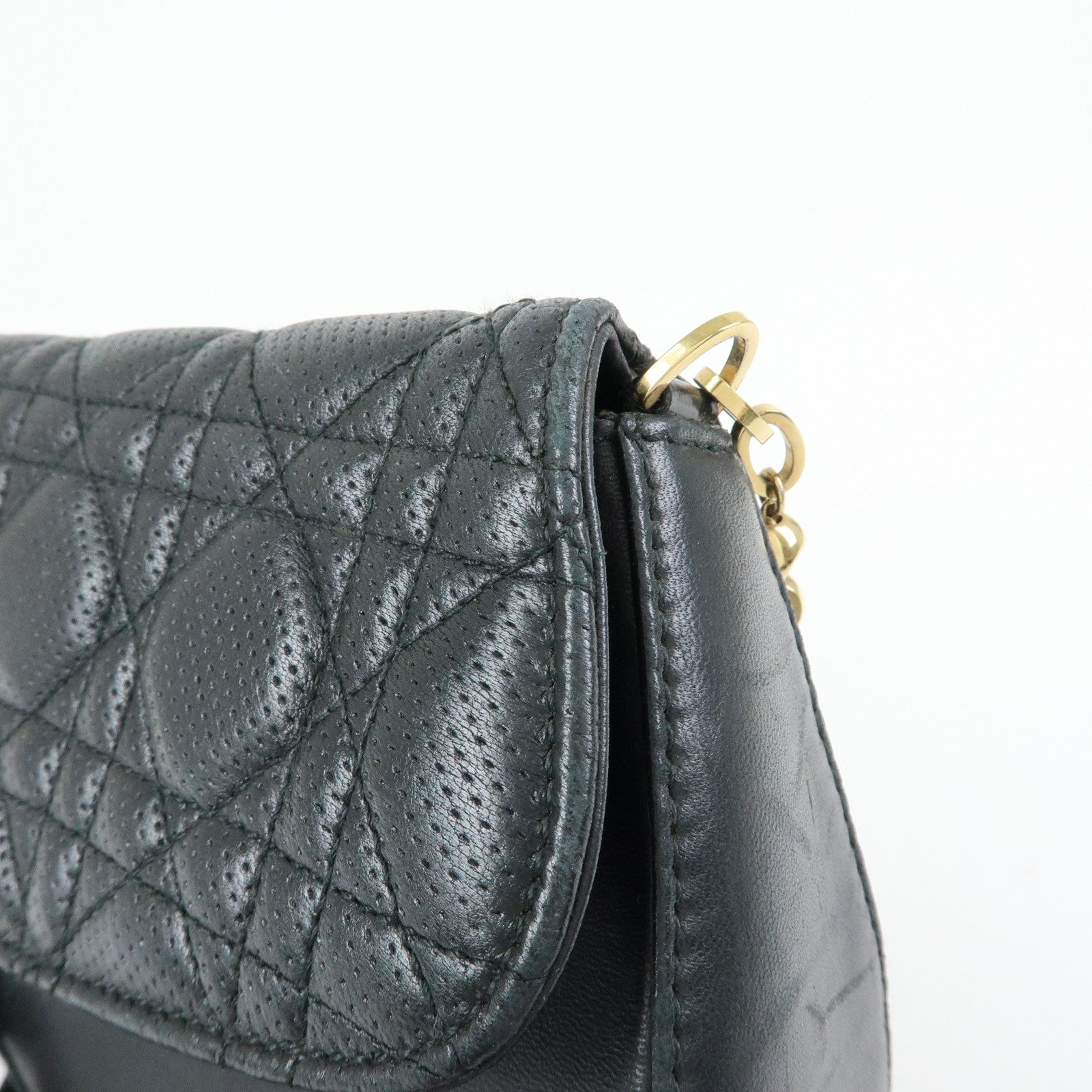 Christian Dior Cannage Leather Chain Shoulder Bag Clutch Bag Black