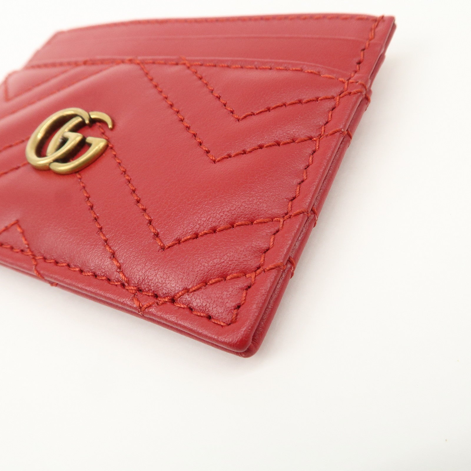 GUCCI GG Marmont Leather Card Case Red Gold Hardware 443127
