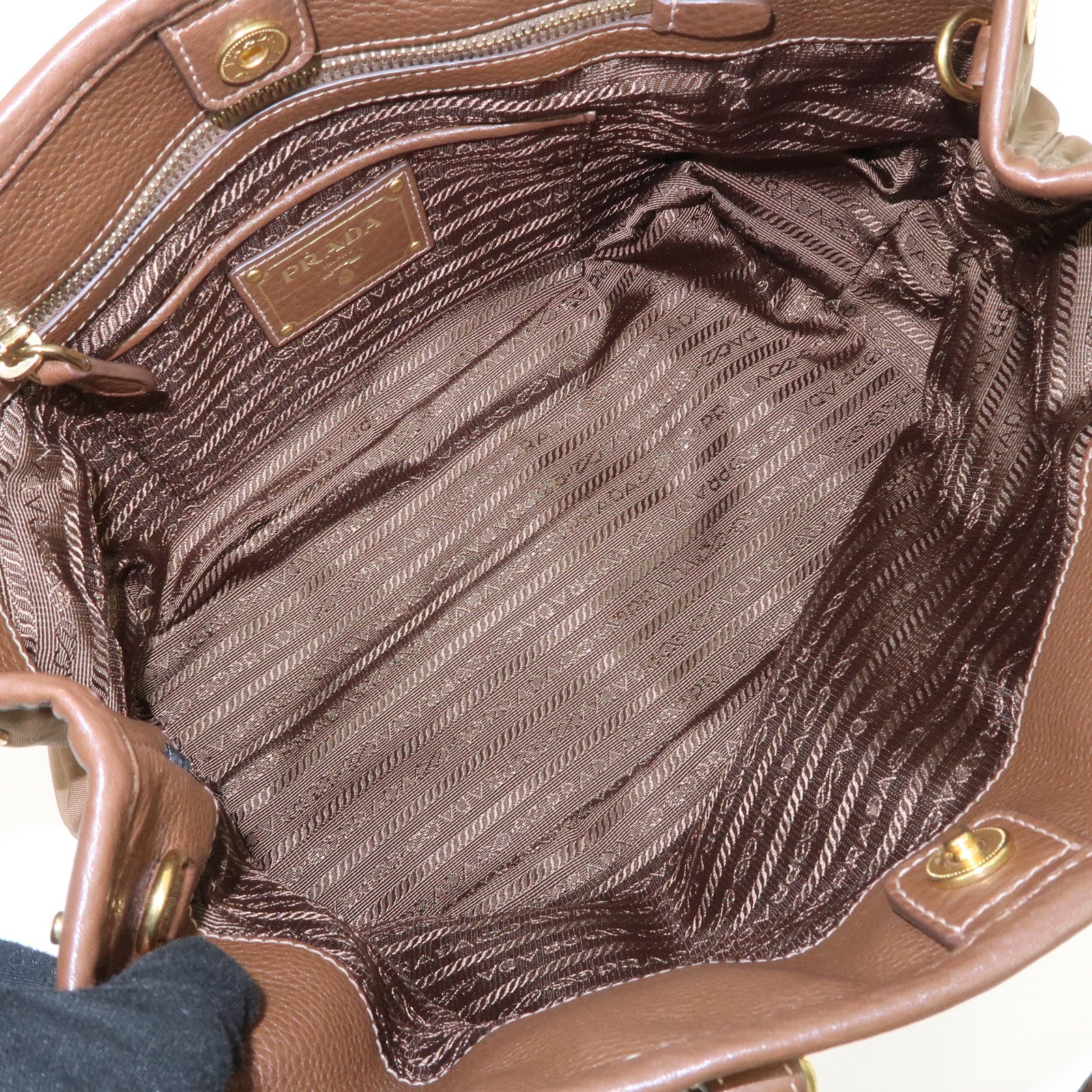 PRADA Logo Nylon Leather 2Way Tote Bag Shoulder Bag Brown BN1841