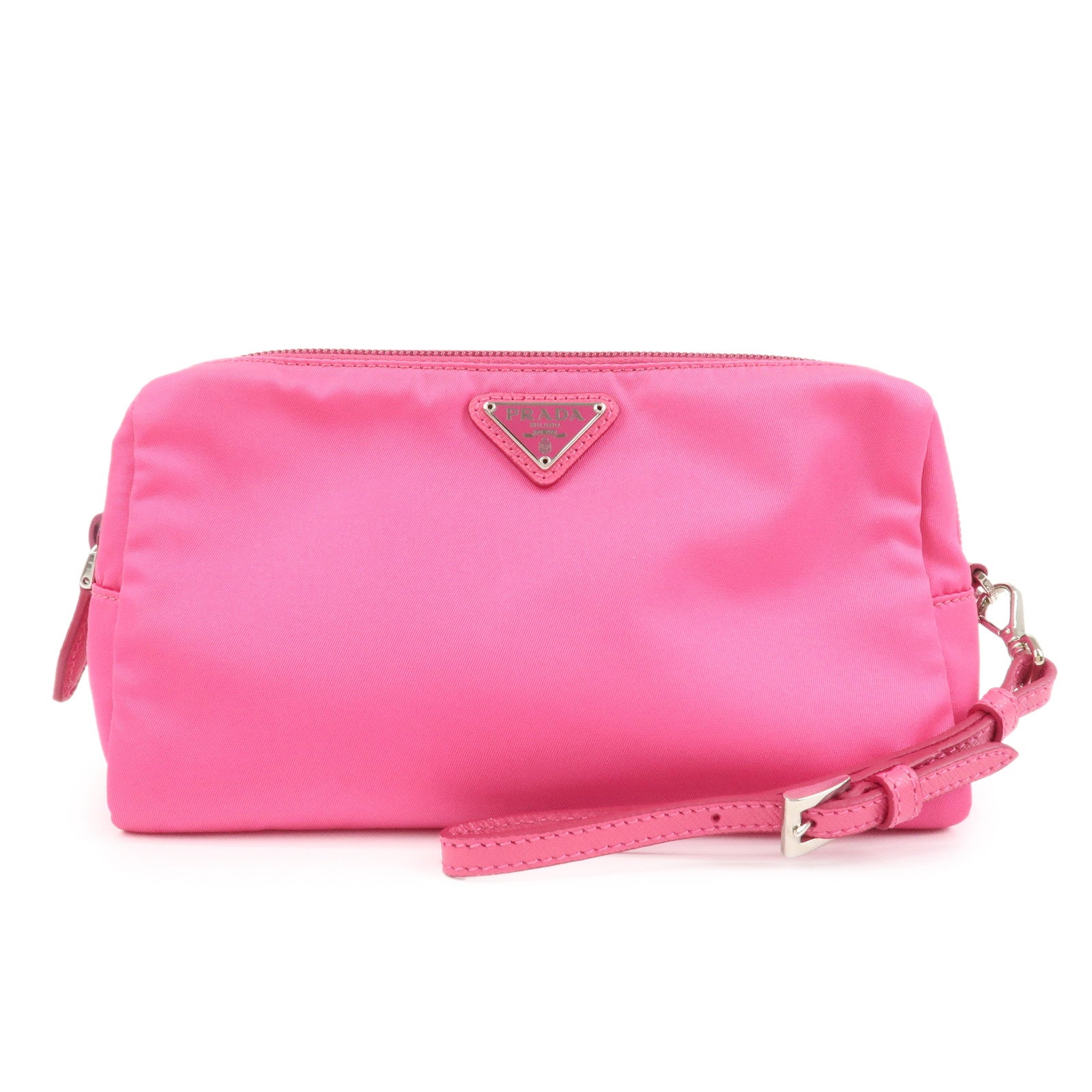 PRADA Triangle Logo Nylon Leather Cosmetic Pouch Pink 1NE693