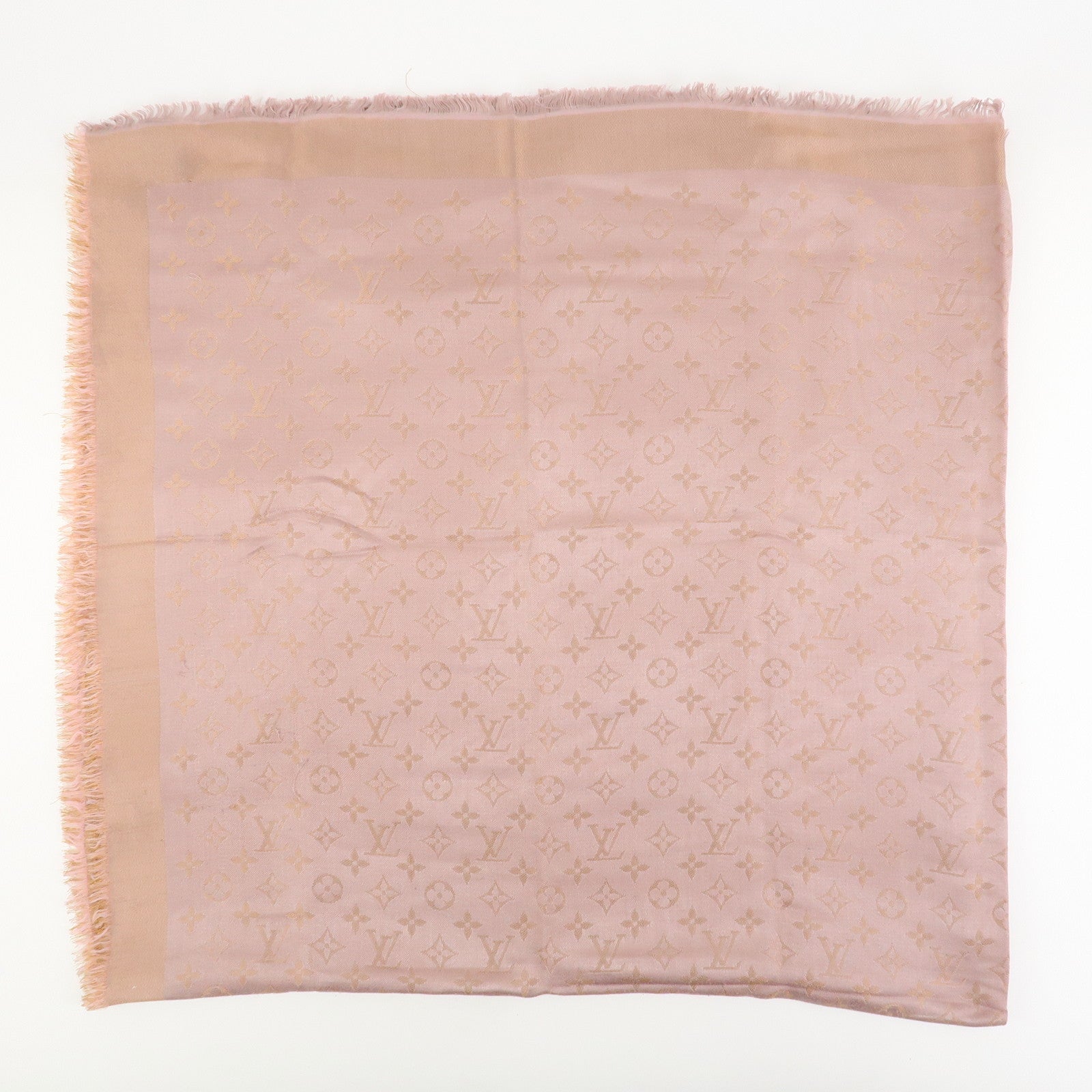 Louis Vuitton Monogram Shine Silk Wool Scarf Shawl Pink M75700