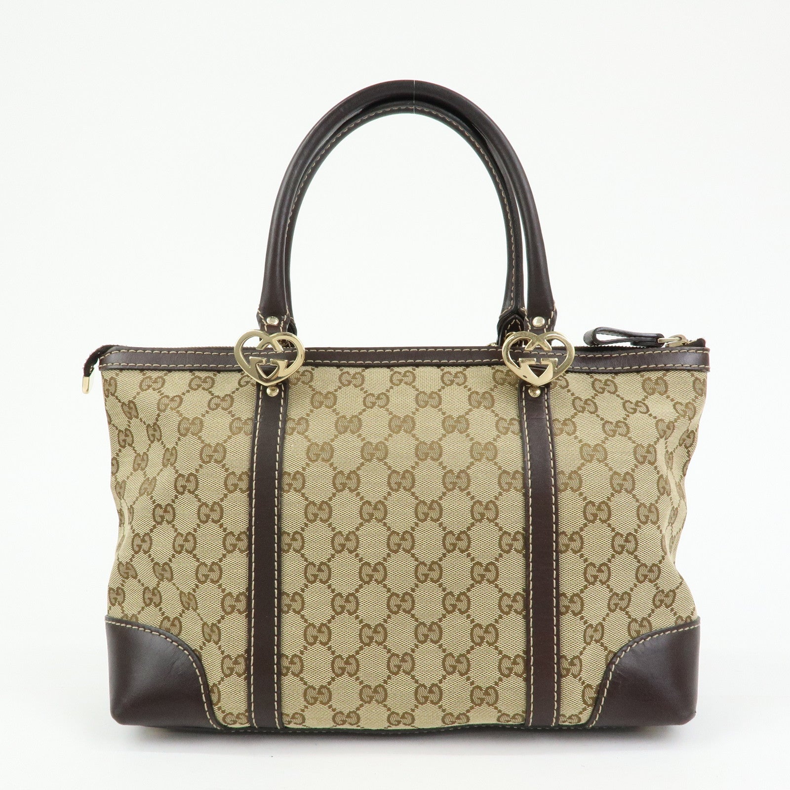 GUCCI Interlocking G Lovely Canvas Tote Bag Beige Brown 257069