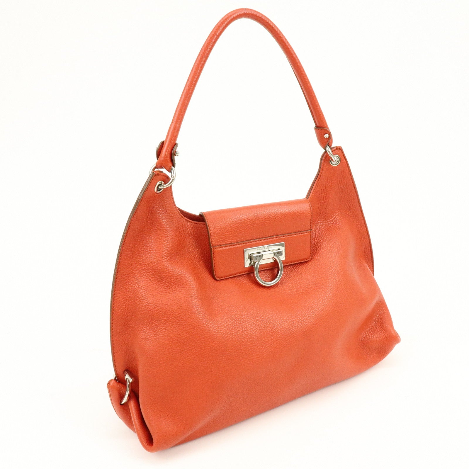 Ferragamo Gancini Leather Shoulder Bag Hand Bag Orange