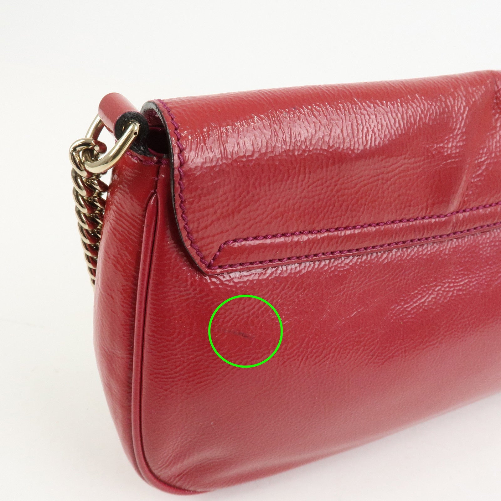 GUCCI SOHO Patent Leather Chain Shoulder Bag Red 336752