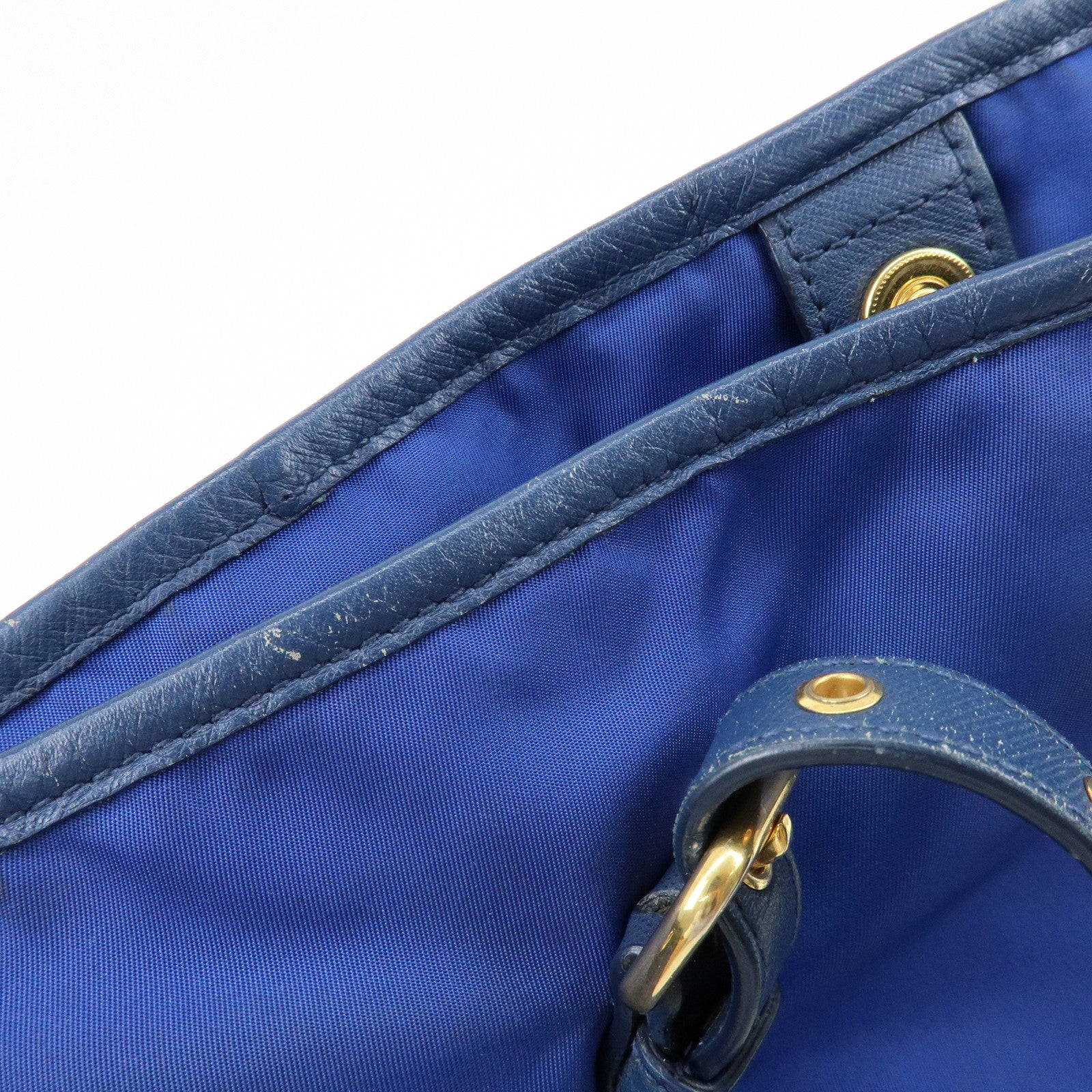 PRADA Logo Nylon Leather Tote Bag Shoulder Bag Blue BR4997
