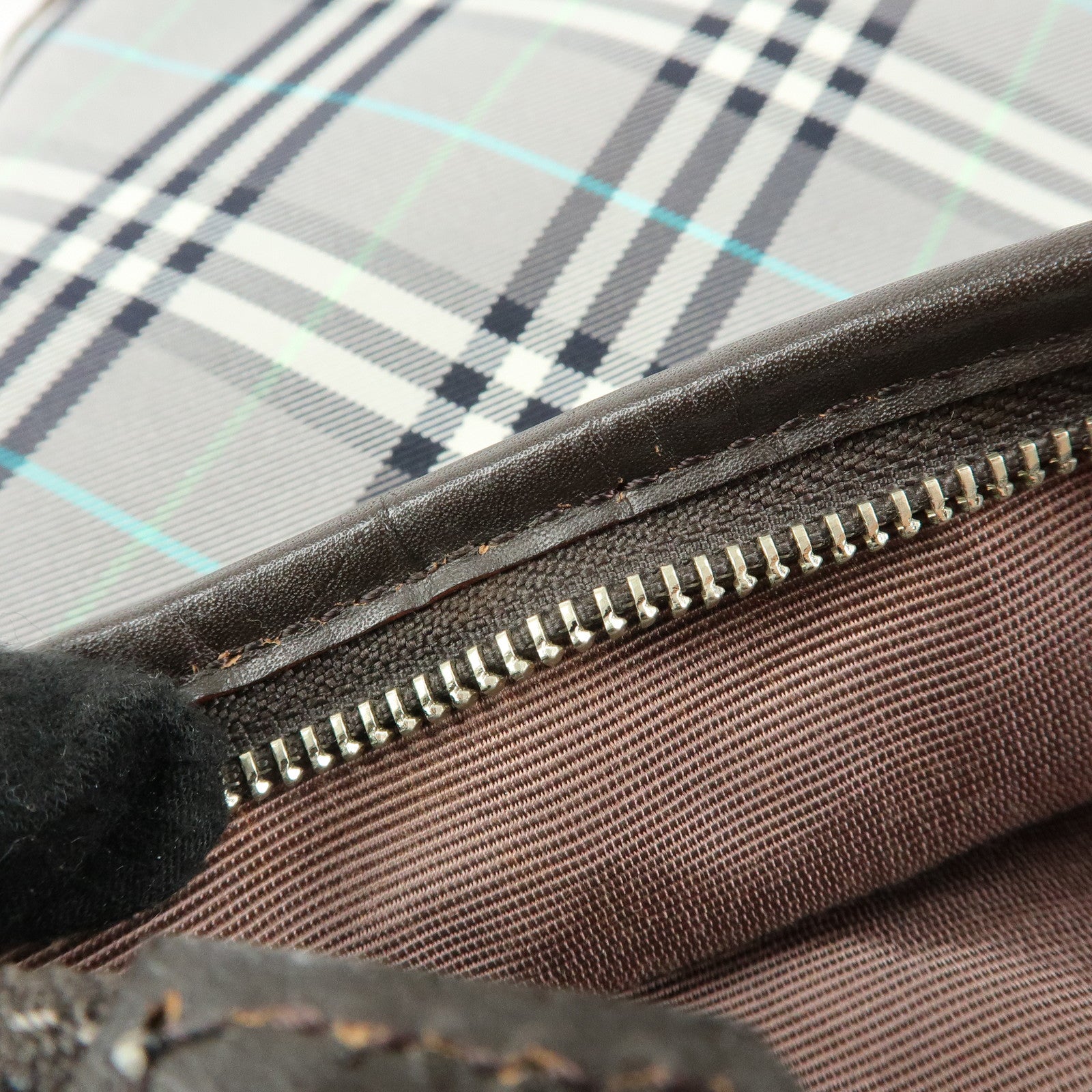 BURBERRY Blue Label Canvas Leather Shoulder Bag Grey Dark Brown