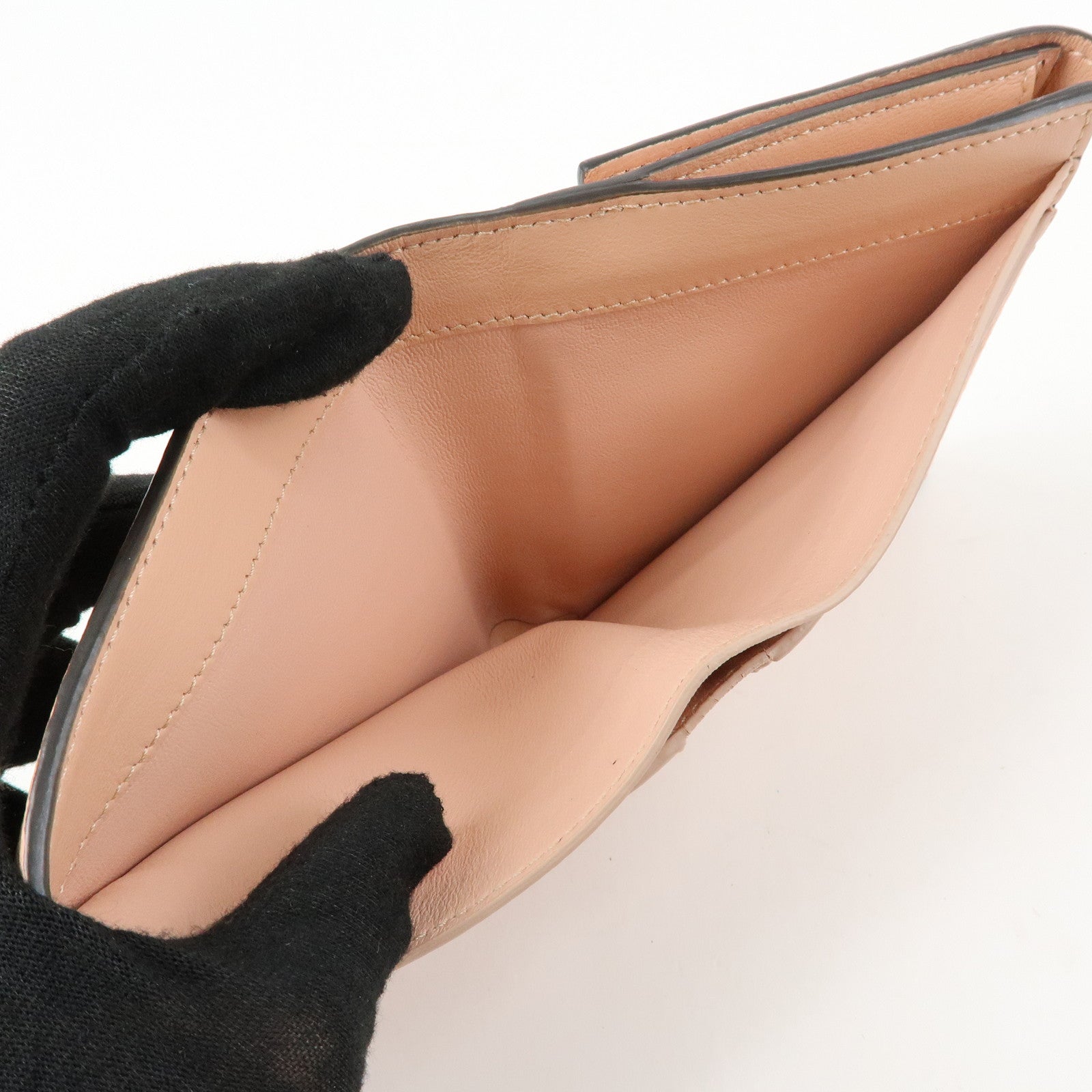 FENDI Selleria Leather Tri-fold Compact Wallet Pink Beige 8M0438