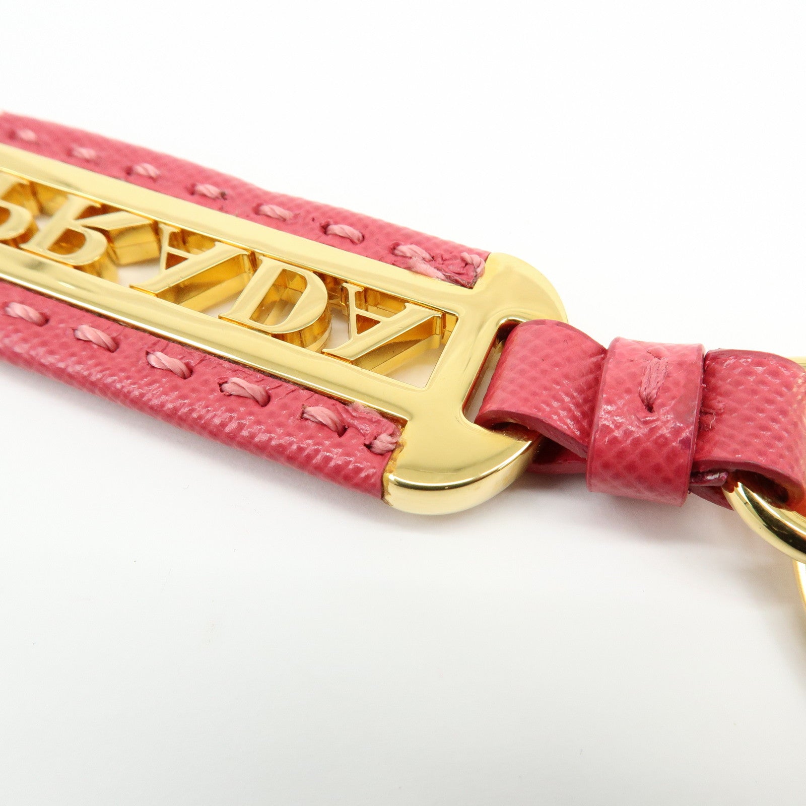 PRADA Logo Leather Metal Bag Charm Key Charm Pink Gold
