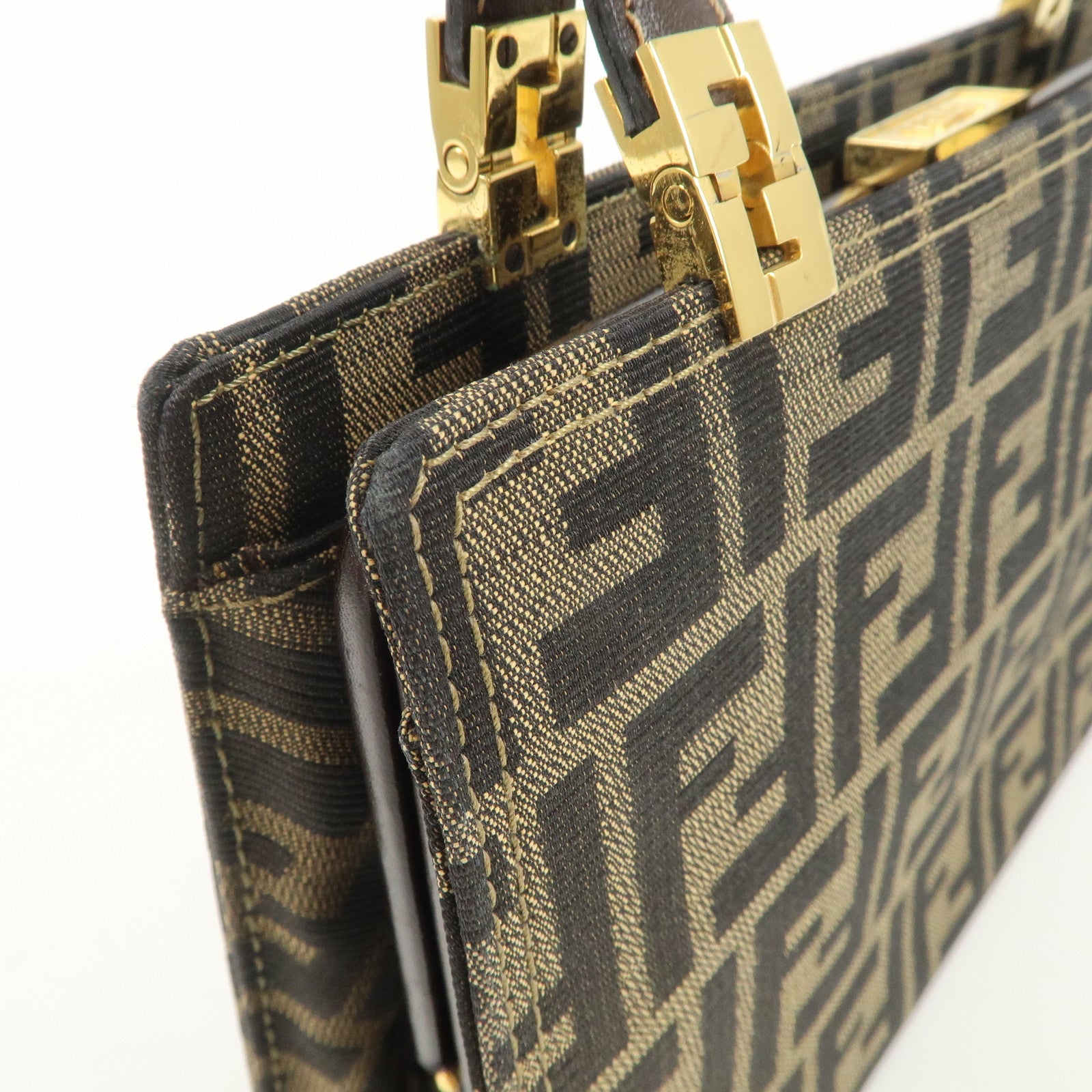 FENDI Zucca Canvas Leather Shoulder Bag Hand Bag Brown Black