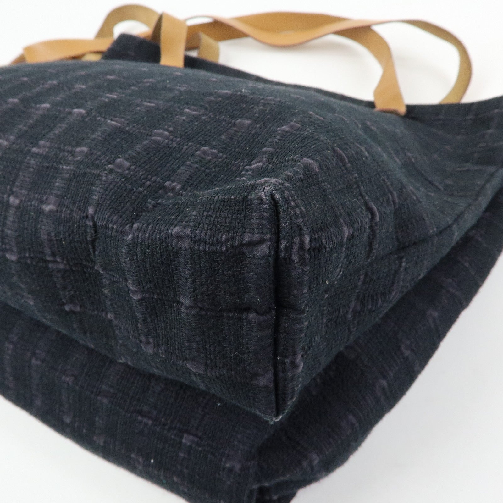 HERMES Amedaba Cabas de Poche Cotton Canvas Leather Tote Bag Black