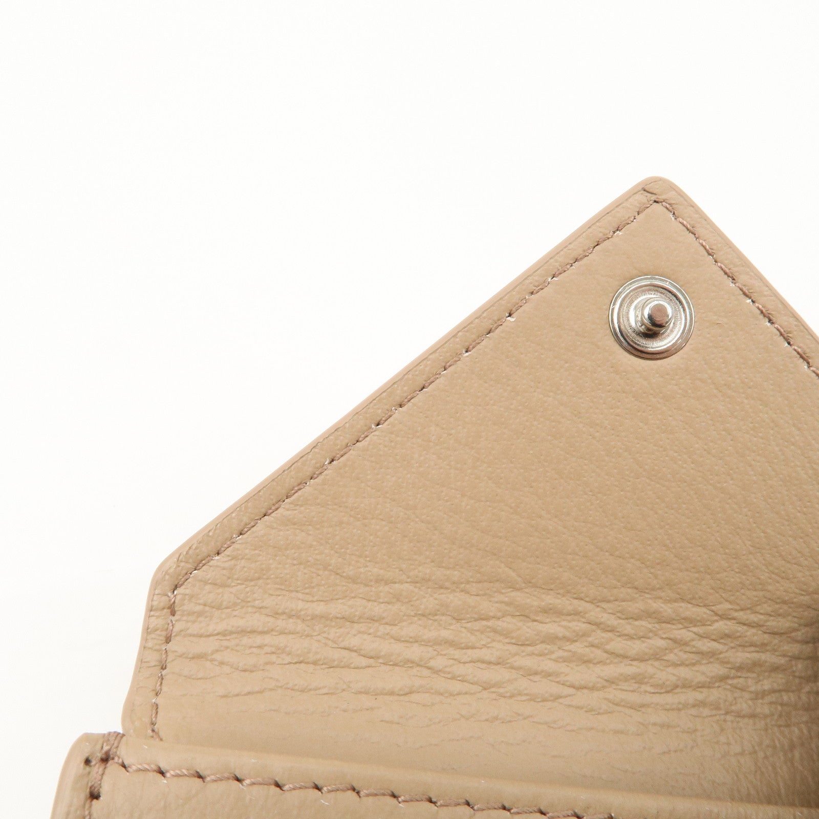 BALENCIAGA Leather Tri-fold Compact Wallet Beige 391446