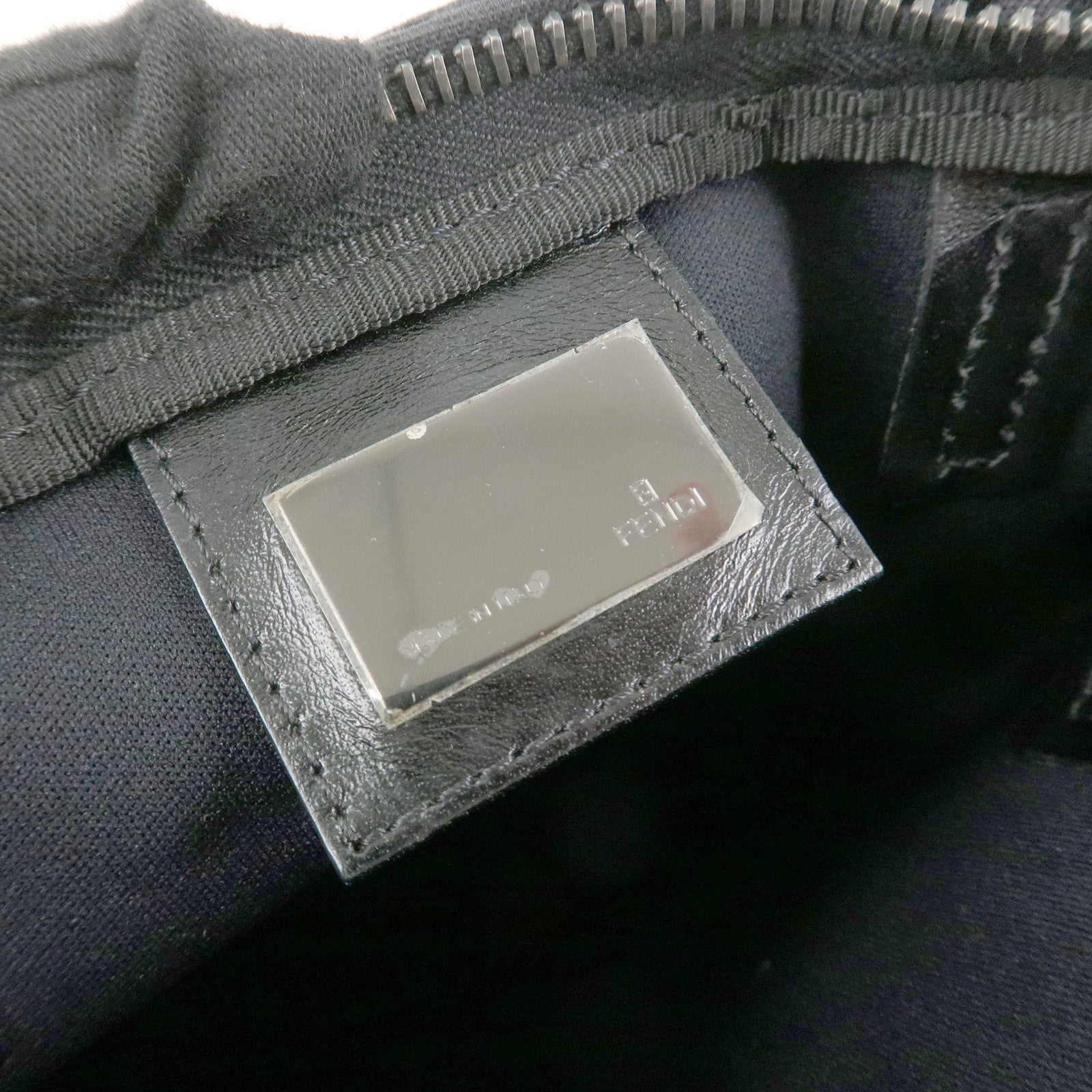 FENDI Zucchino Canvas Leather Tote Bag Hand Bag Black 8BH050