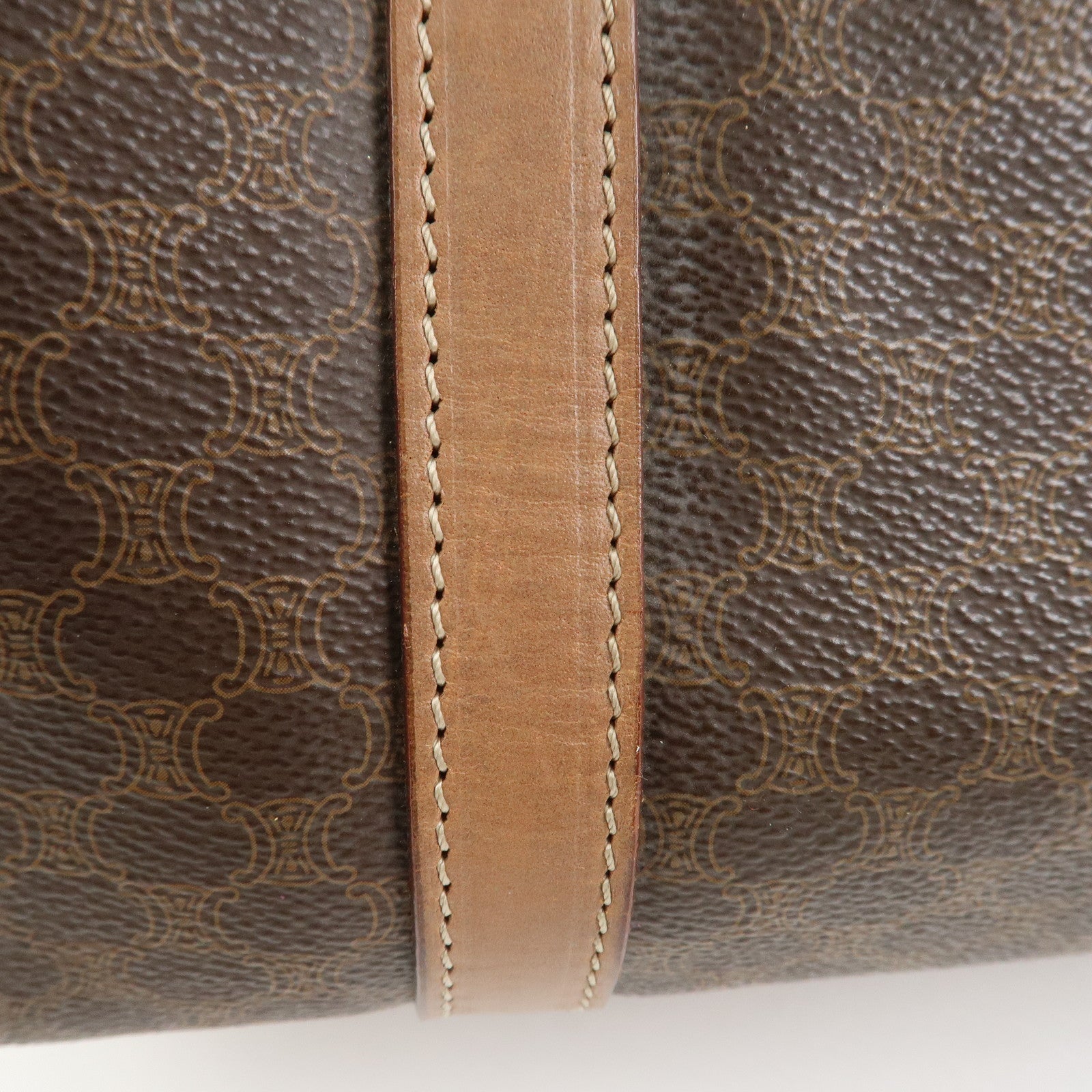 CELINE Macadam Logo PVC Leather Boston Bag Hand Bag Brown