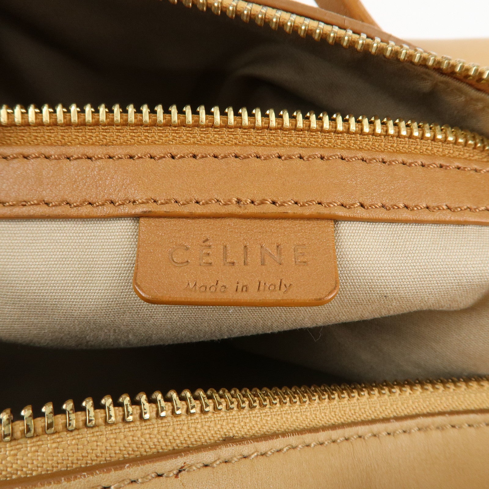 CELINE Leather 2Way Boston Bag Shoulder Bag Beige Brown Used