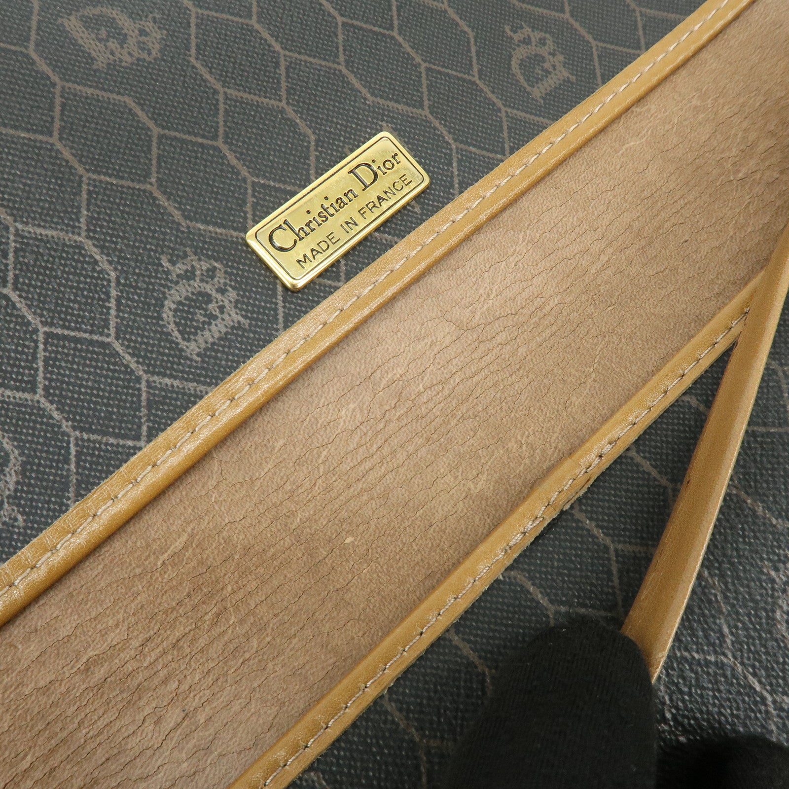 Christian Dior Honeycomb PVC Leather Chain Shoulder Bag Brown