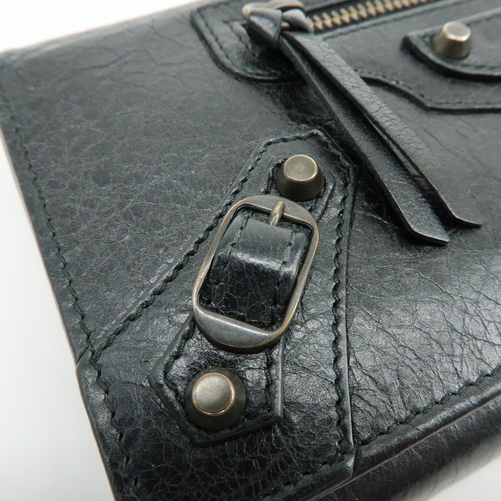 BALENCIAGA City Leather Bi-fold Long Wallet Black 253038