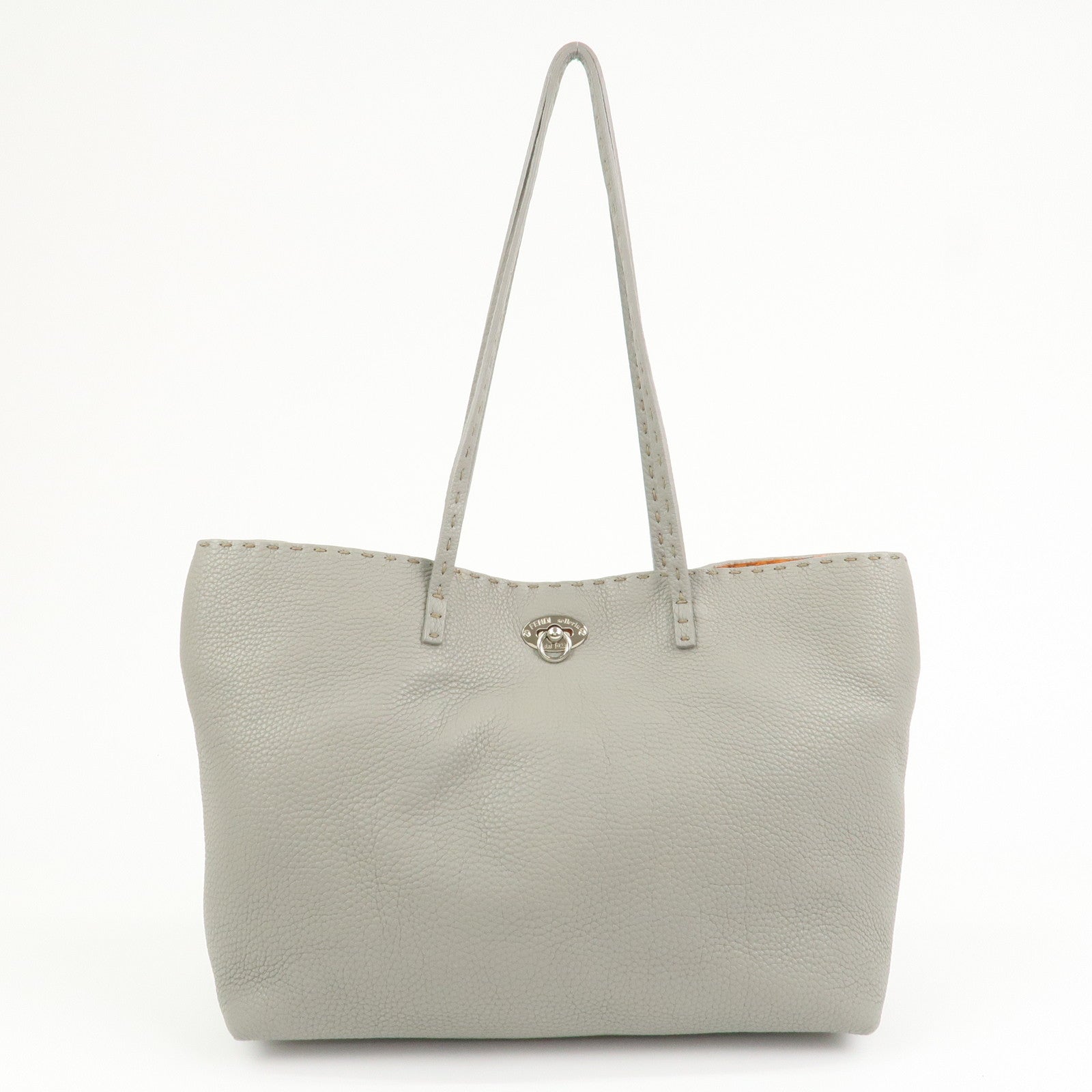 FENDI Selleria Carla Leather Tote Bag Shoulder Bag Gray 8BH257