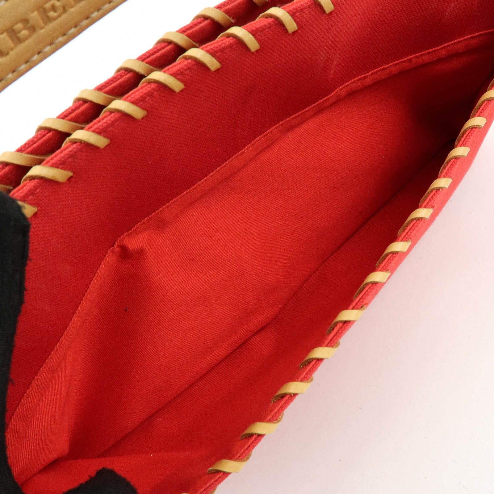 BURBERRY Blue Label Cotton Leather Hand Bag Tote Bag Red