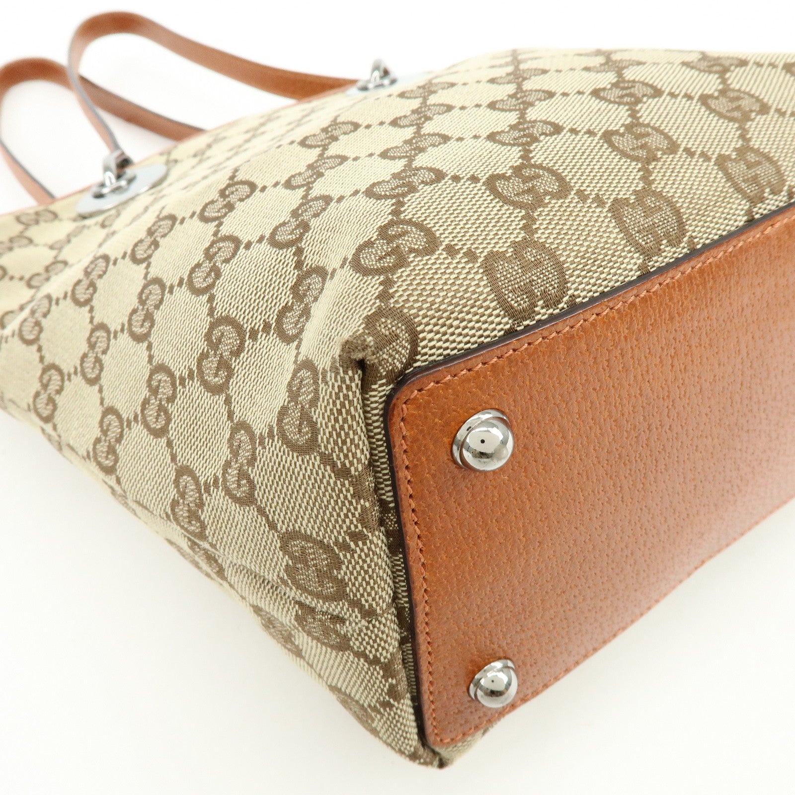 GUCCI GG Canvas Leather Tote Bag Hand Bag Brown 120840