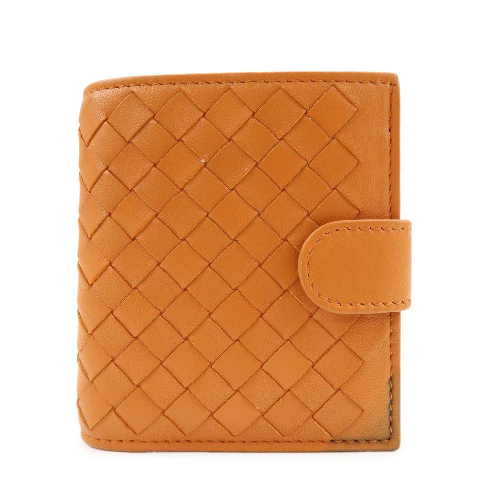 Bottega Veneta Intrecciato Leather Bi-fold Comact Wallet Orange