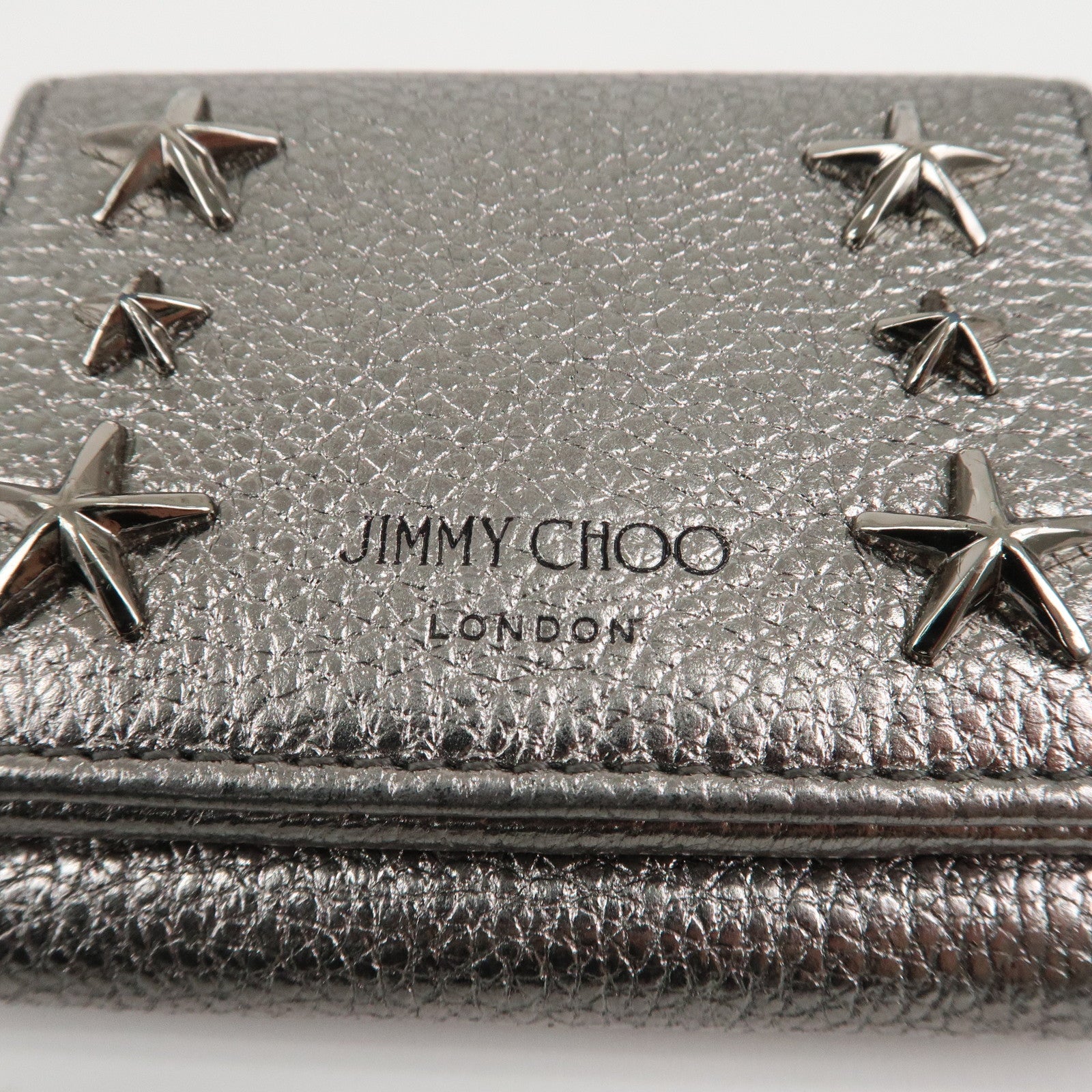 JIMMY CHOO 202 NEMO Studs Leather Compact Wallet Silver Used