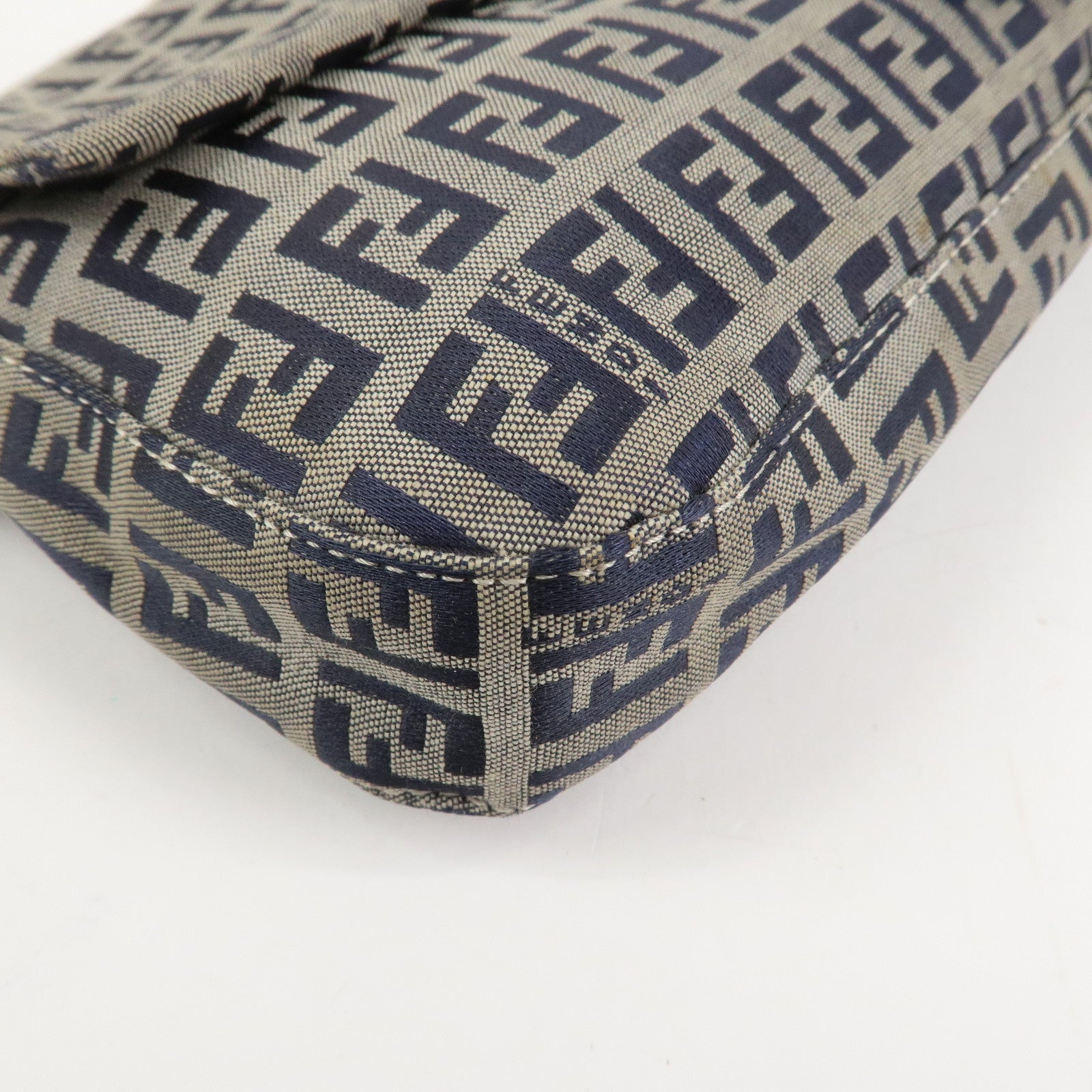 FENDI Mamma Baguette Zucchino Canvas Shoulder Bag Navy 26424