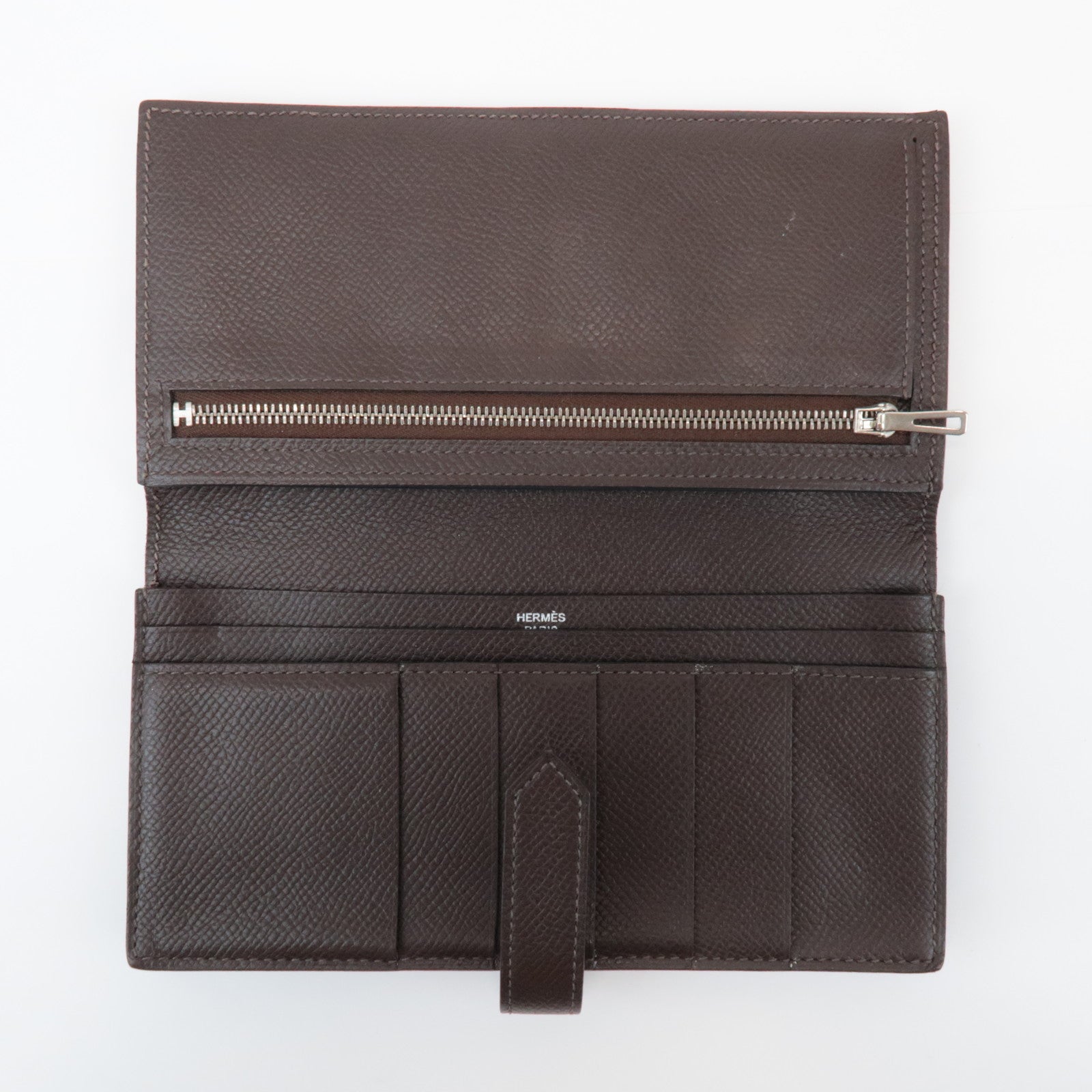 HERMES Veau Epsom Leather Bﾃｩarn Soufflet Long Wallet Chocolat