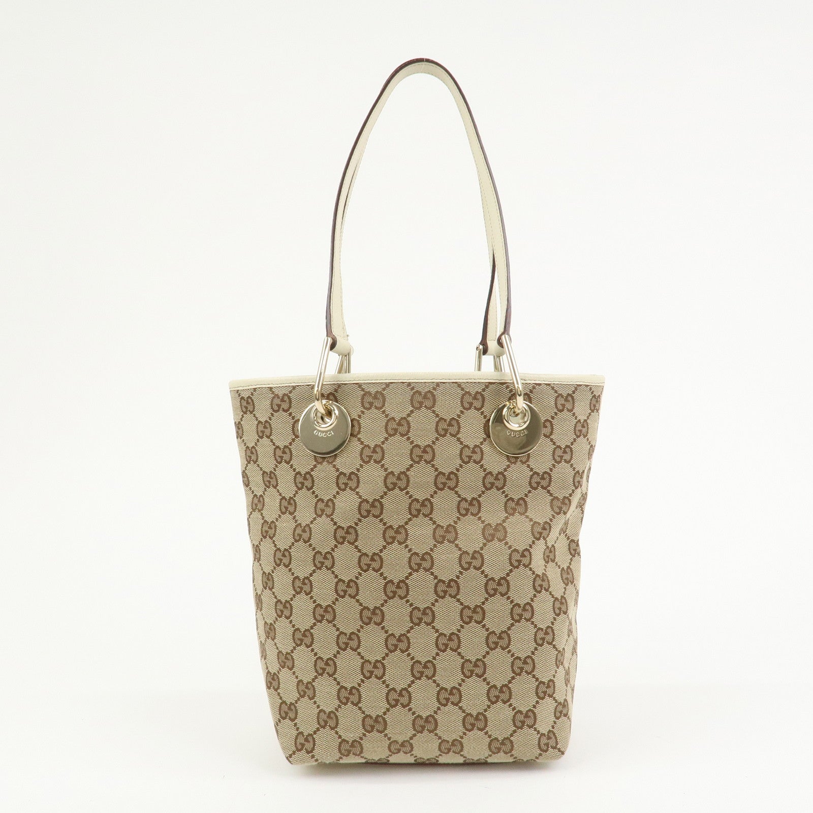 GUCCI GG Monogram Canvas Leather Tote Bag Hand Bag Brown 120840