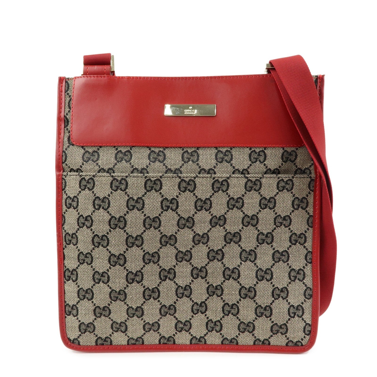 GUCCI GG Canvas Leather Shoulder Crossbody Bag Red 019・0348・200047
