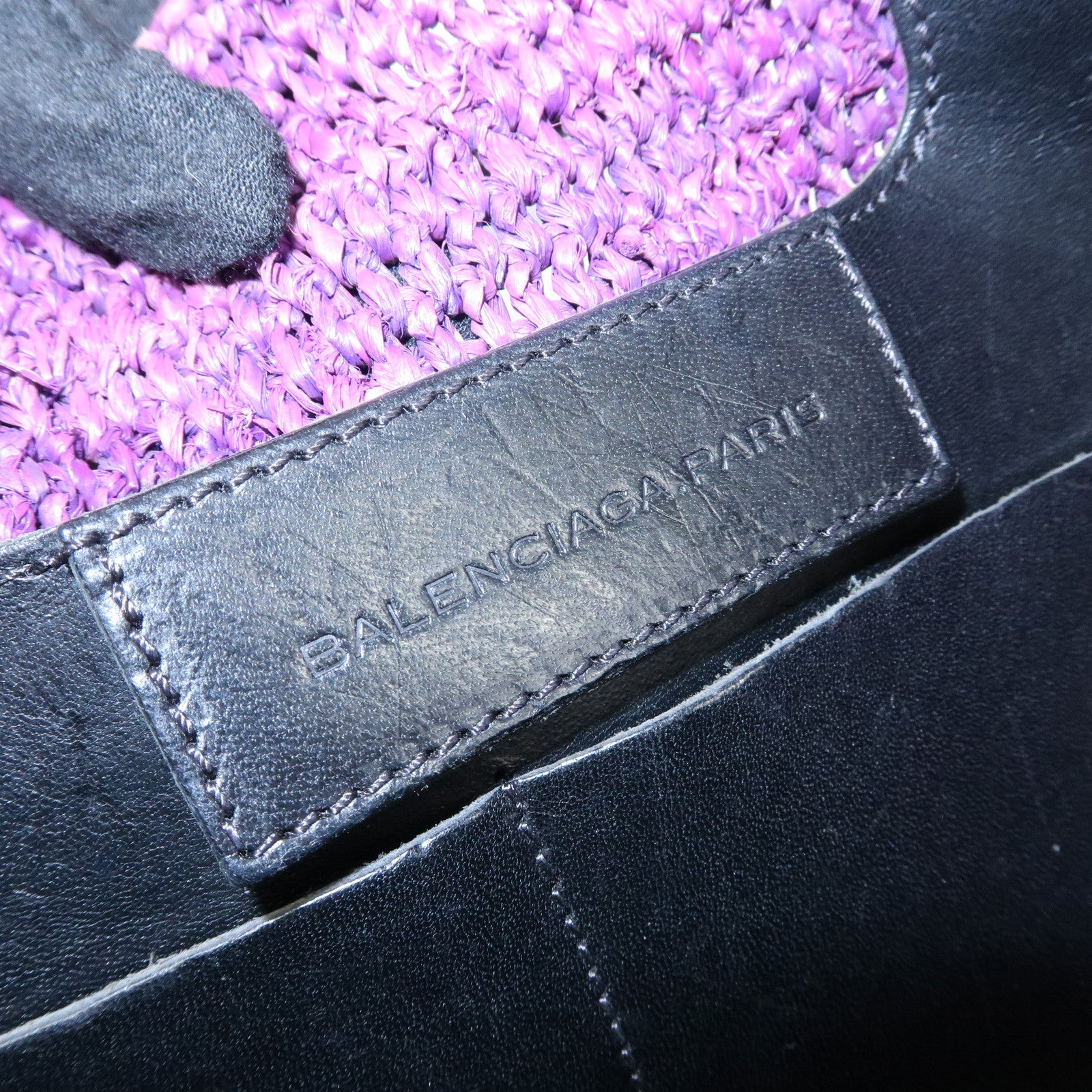 BALENCIAGA Leather Raffia Small Hand Bag Purple Black 236741