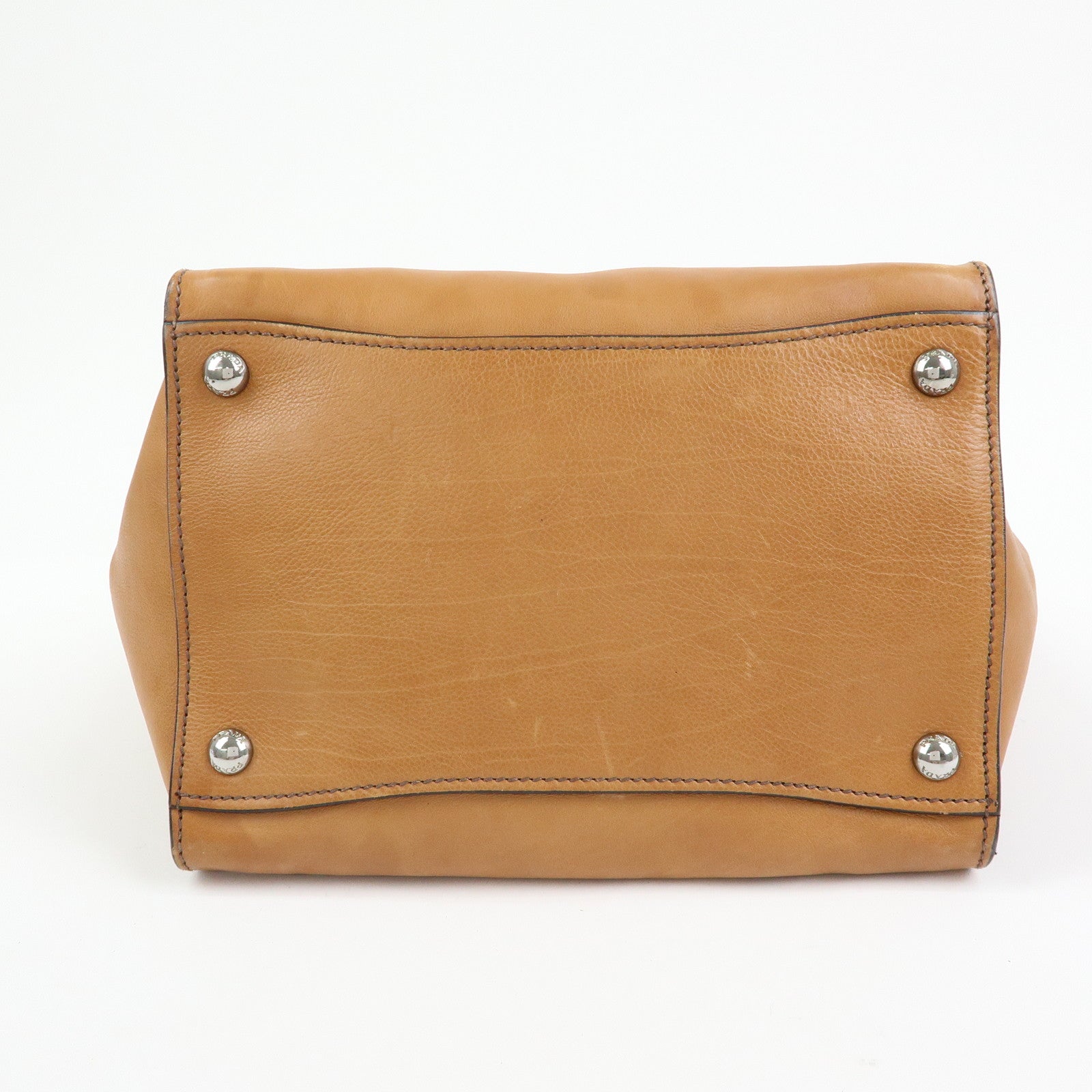 PRADA Triangle Logo Calf Leather 2Way Bag Hand Bag Brown BN2625
