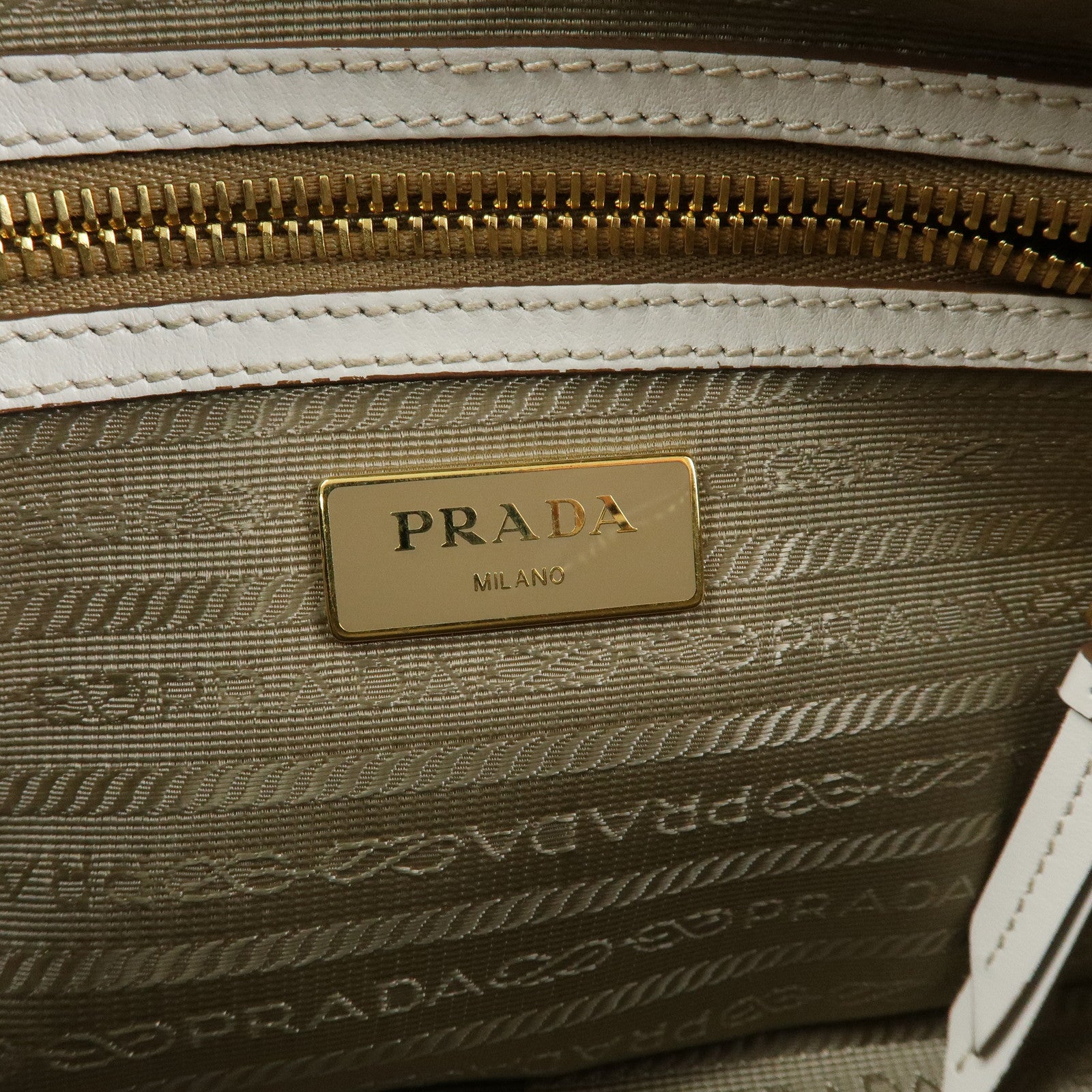PRADA Logo Jacquard Leather Shoulder Bag Beige White 1BH089