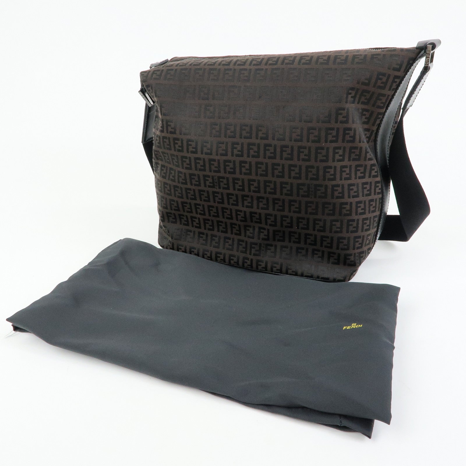 FENDI Zucchino Canvas Leather Shoulder Crossbody Bag Brown 7VA003