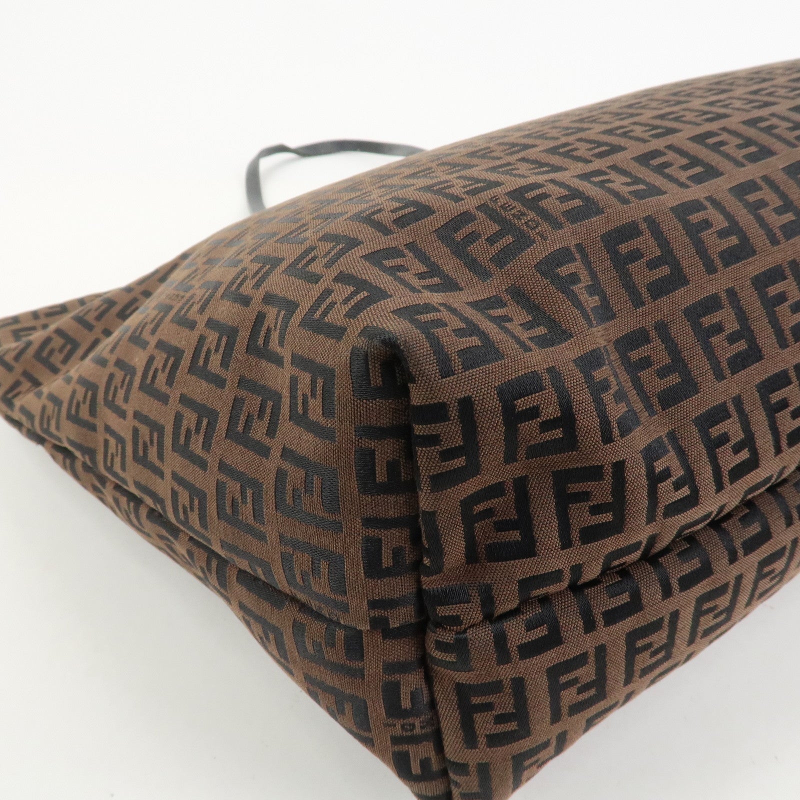 FENDI Zucchino Canvas Leather Tote Bag Shoulder Bag Brown 8BH025
